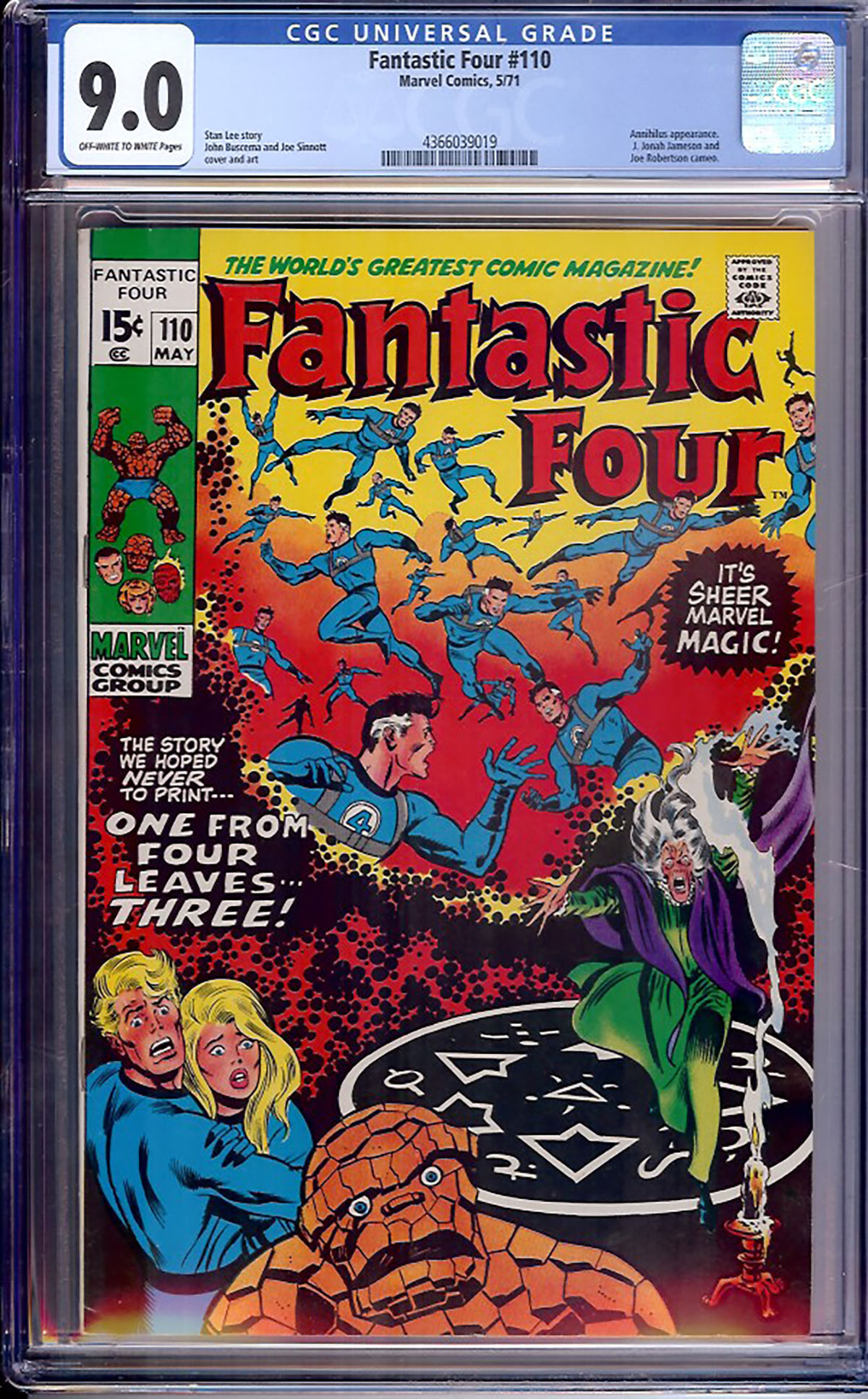 Fantastic Four 110 CGC 9 0 Ow W Auction Pedigree Comics