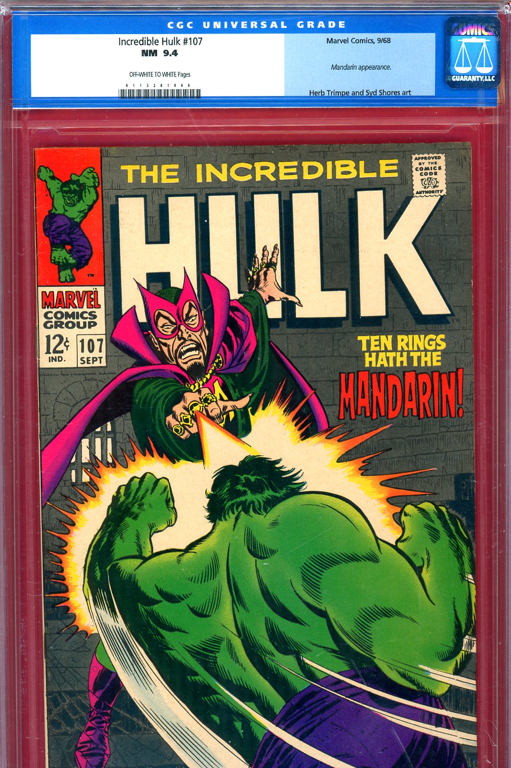 Incredible Hulk #107 CGC 9.4 ow/w