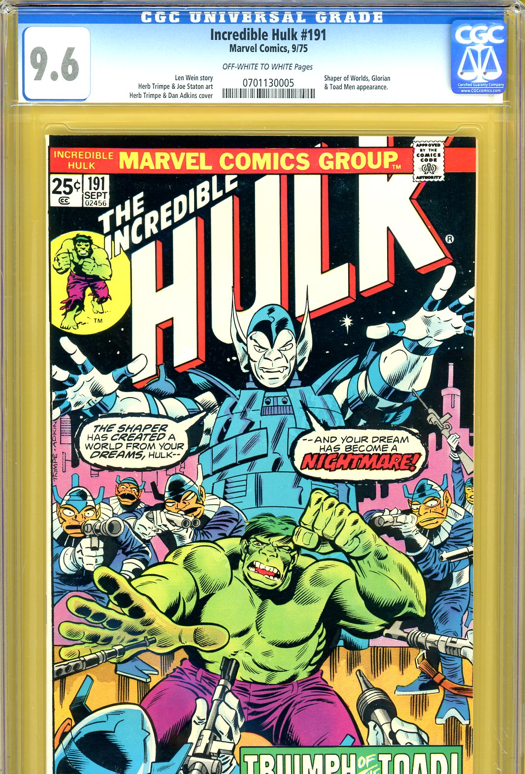 Incredible Hulk #191 CGC 9.6 ow/w