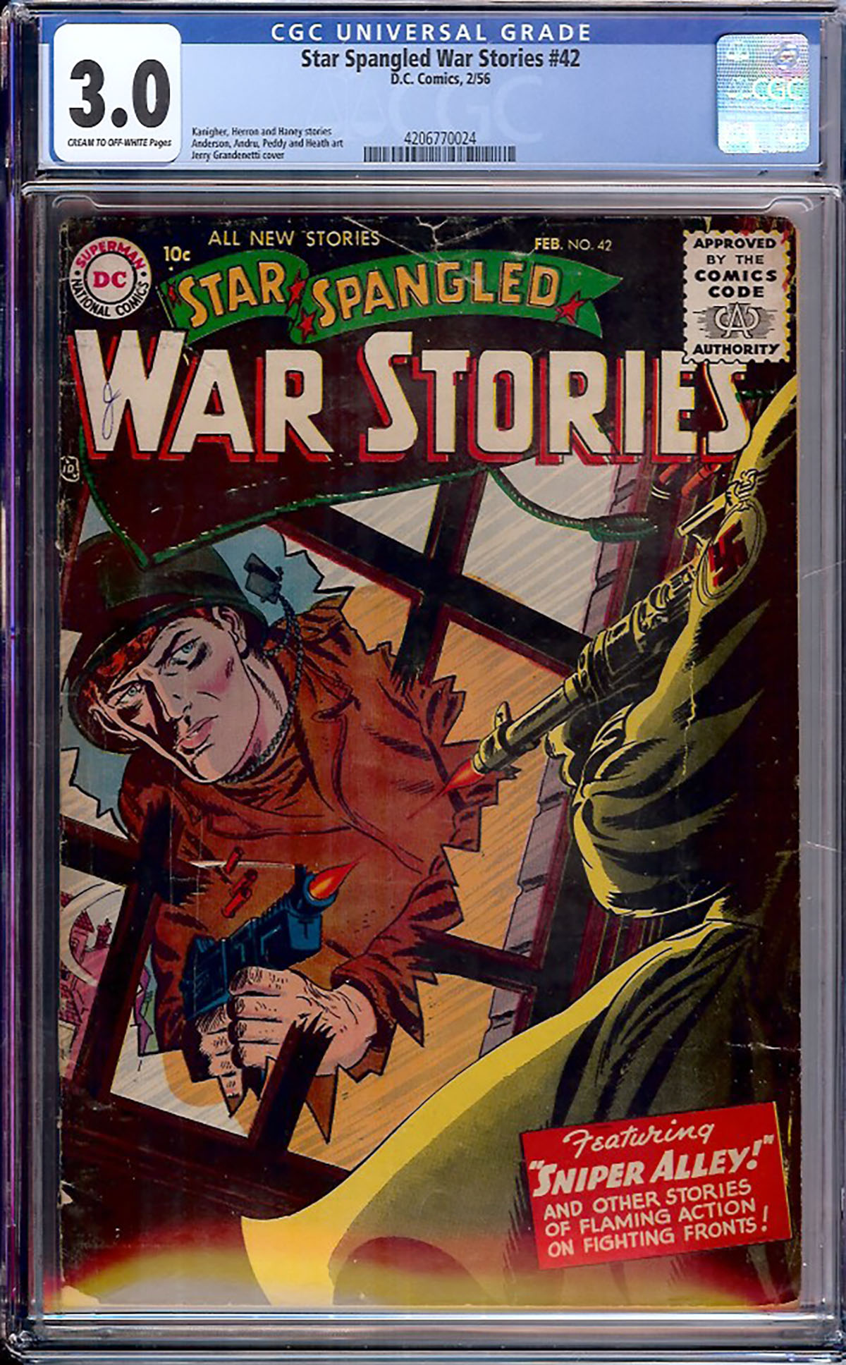 Star Spangled War Stories #42 CGC 3.0 cr/ow