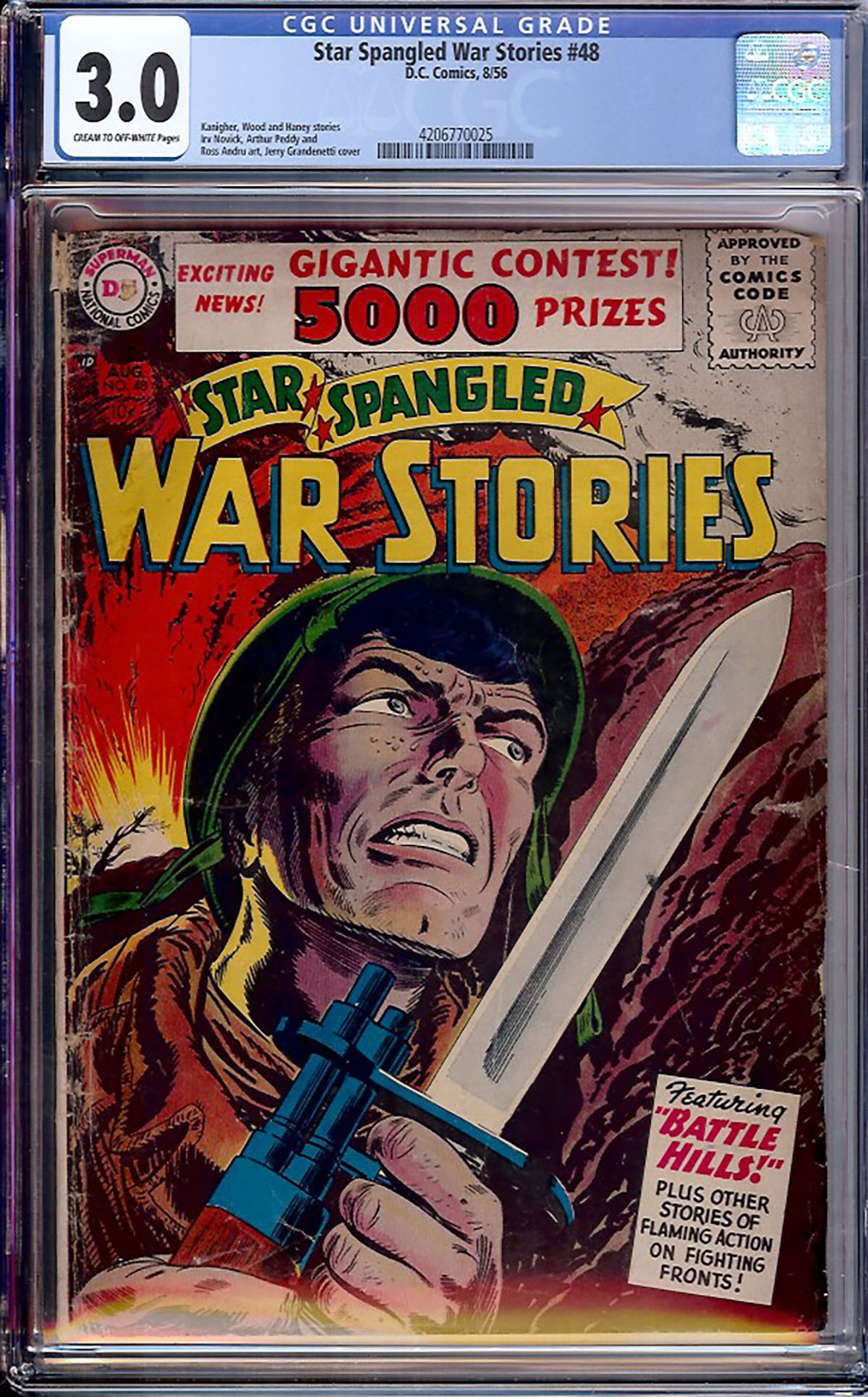 Star Spangled War Stories #48 CGC 3.0 cr/ow