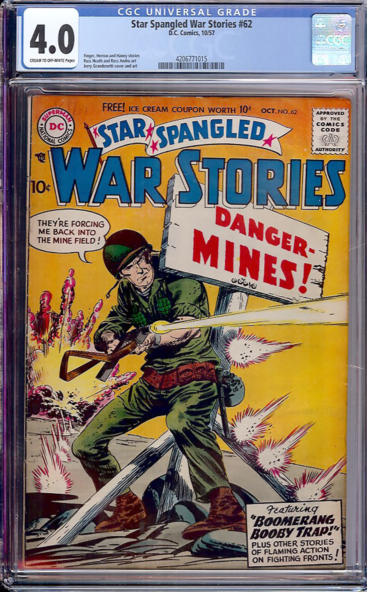 Star Spangled War Stories #62 CGC 4.0 cr/ow