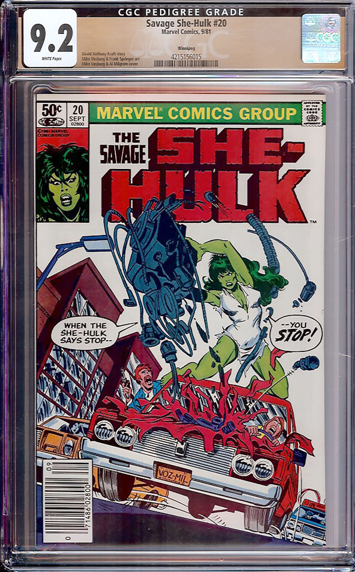 Savage She-Hulk #20 CGC 9.2 w Winnipeg