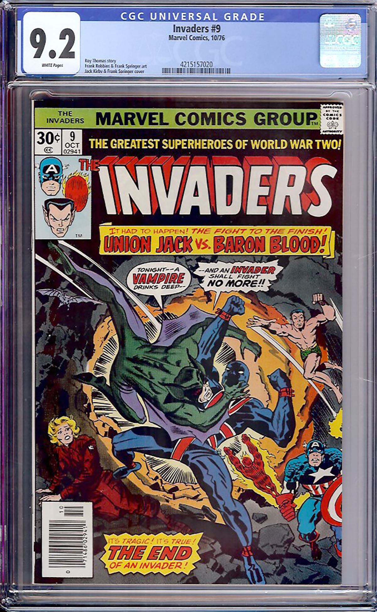 Invaders #9 CGC 9.2 w