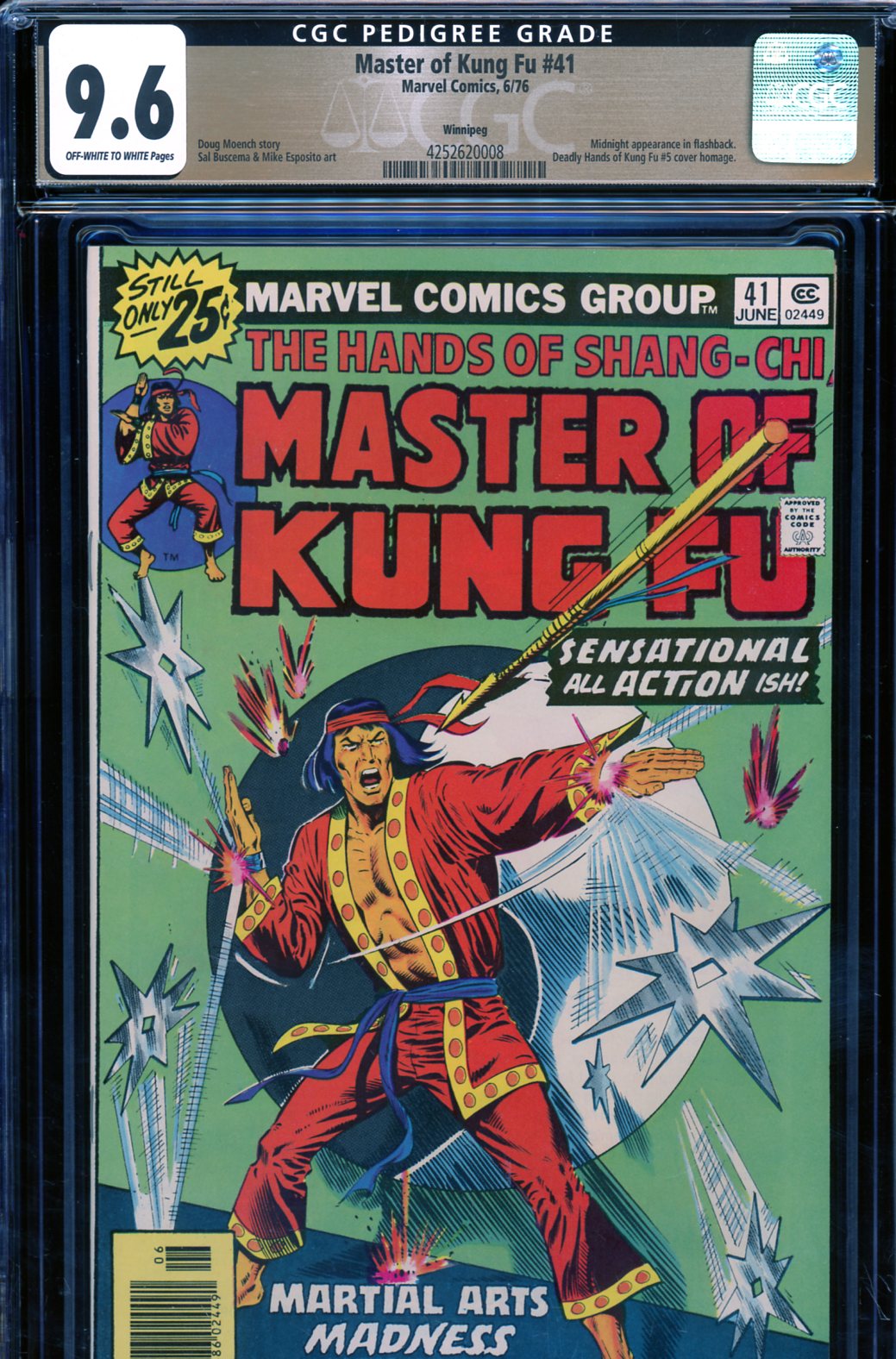 Master of Kung Fu #41 CGC 9.6 ow/w Winnipeg