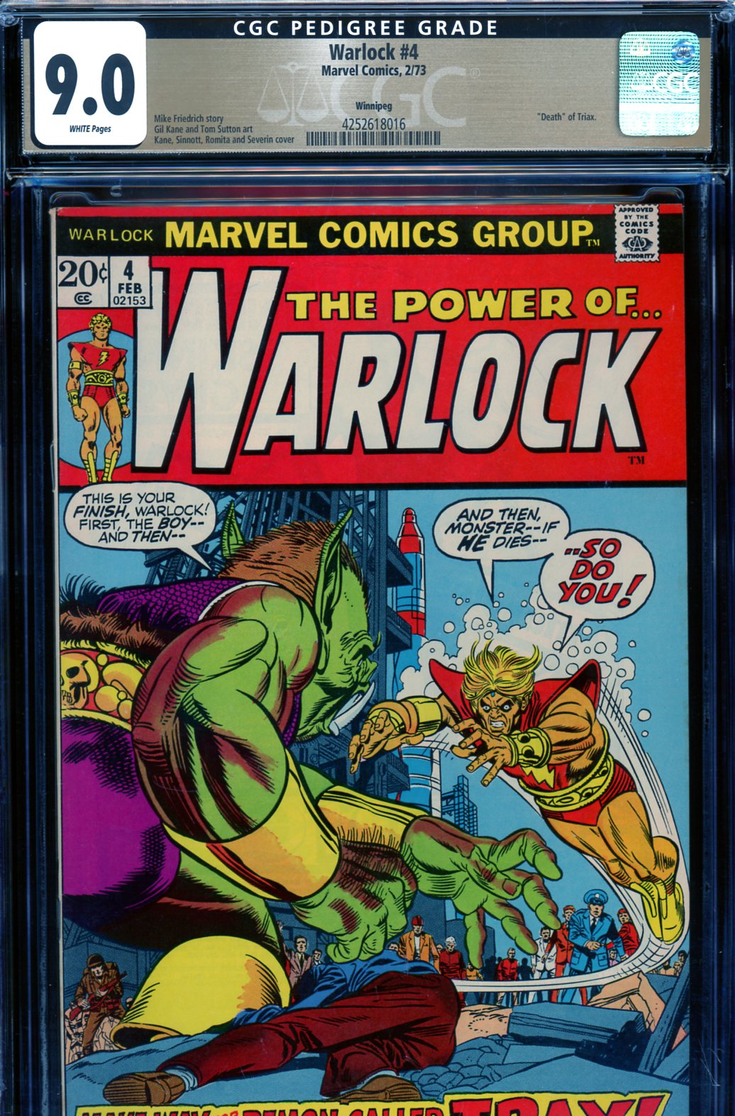 Warlock #4 CGC 9.0 w Winnipeg