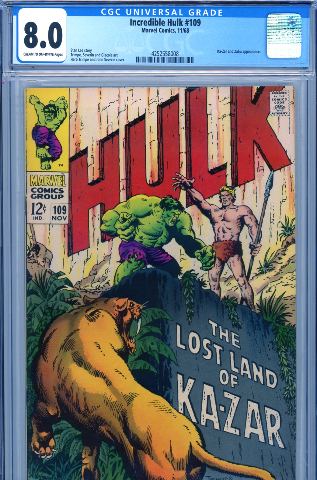 Incredible Hulk #109 CGC 8.0 cr/ow