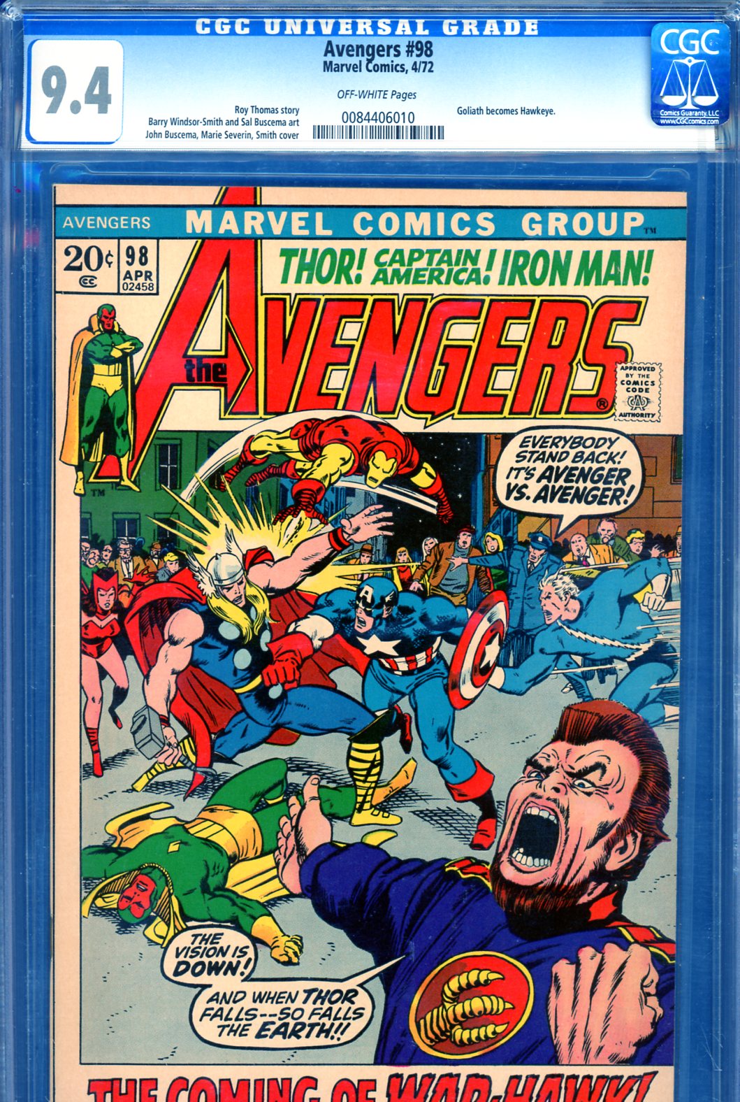 Avengers #98 CGC 9.4 ow