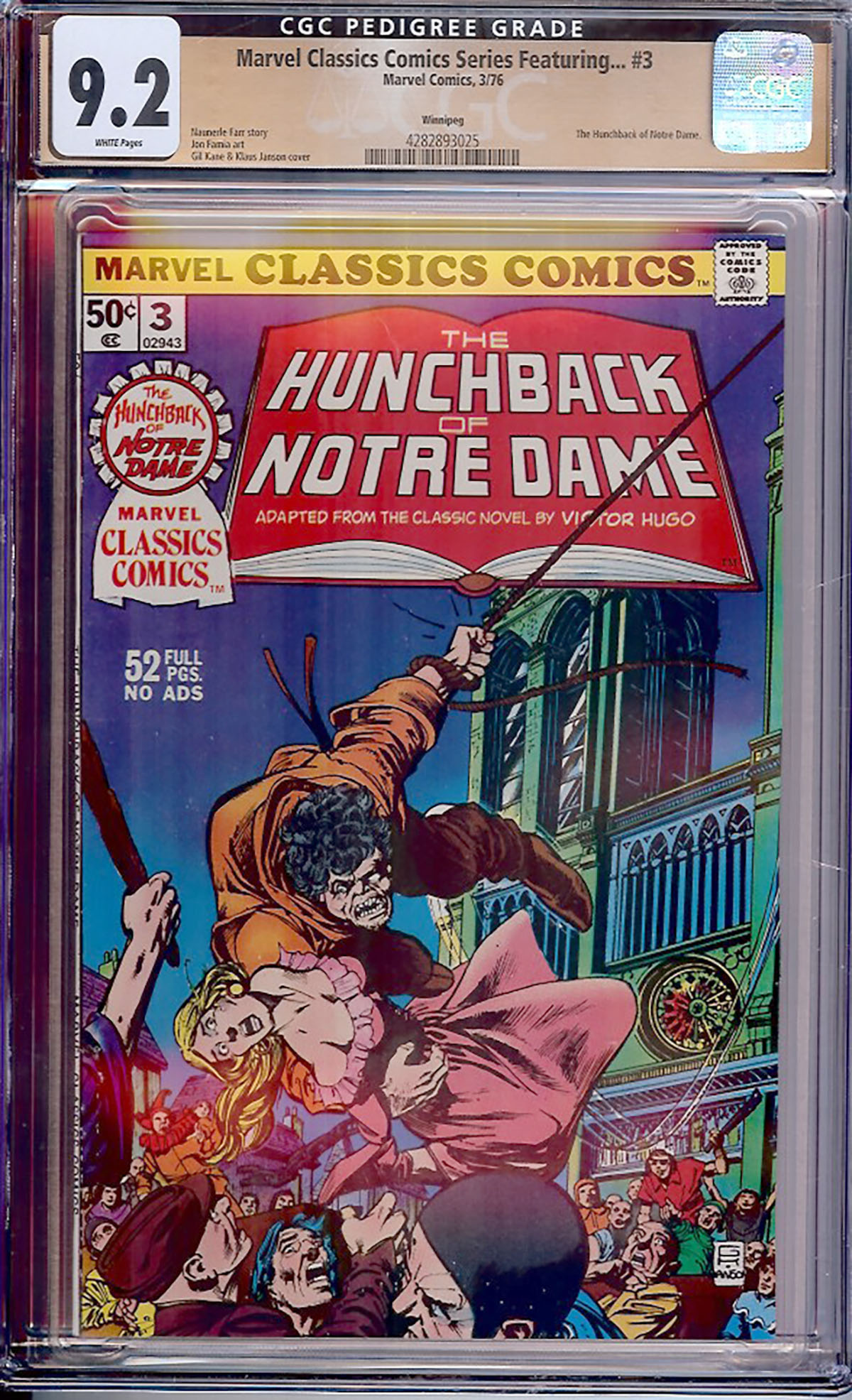 Marvel Classics Comics Series Featuring... #3 CGC 9.2 w Winnipeg