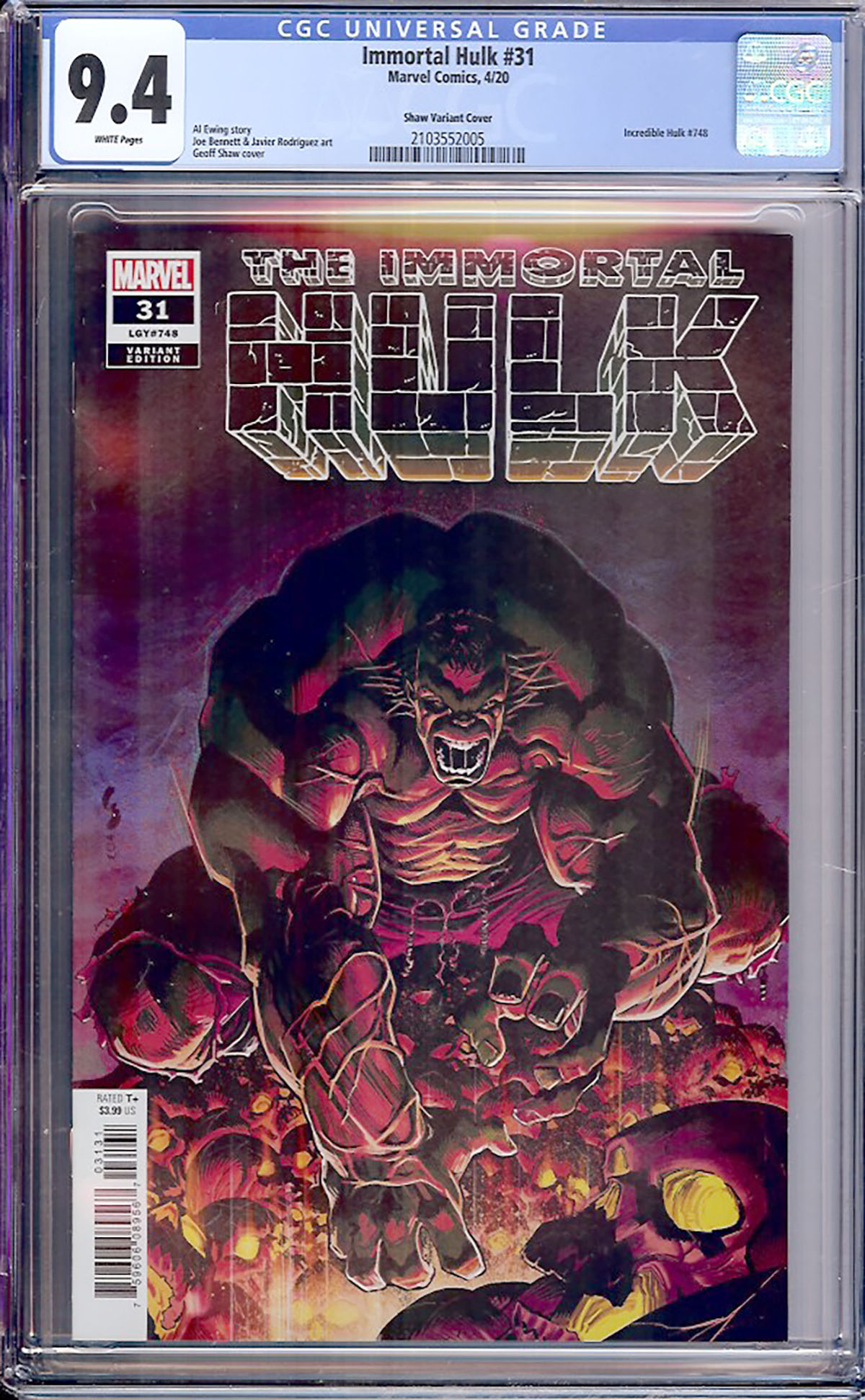 Immortal Hulk #31 CGC 9.4 w Shaw Variant Cover