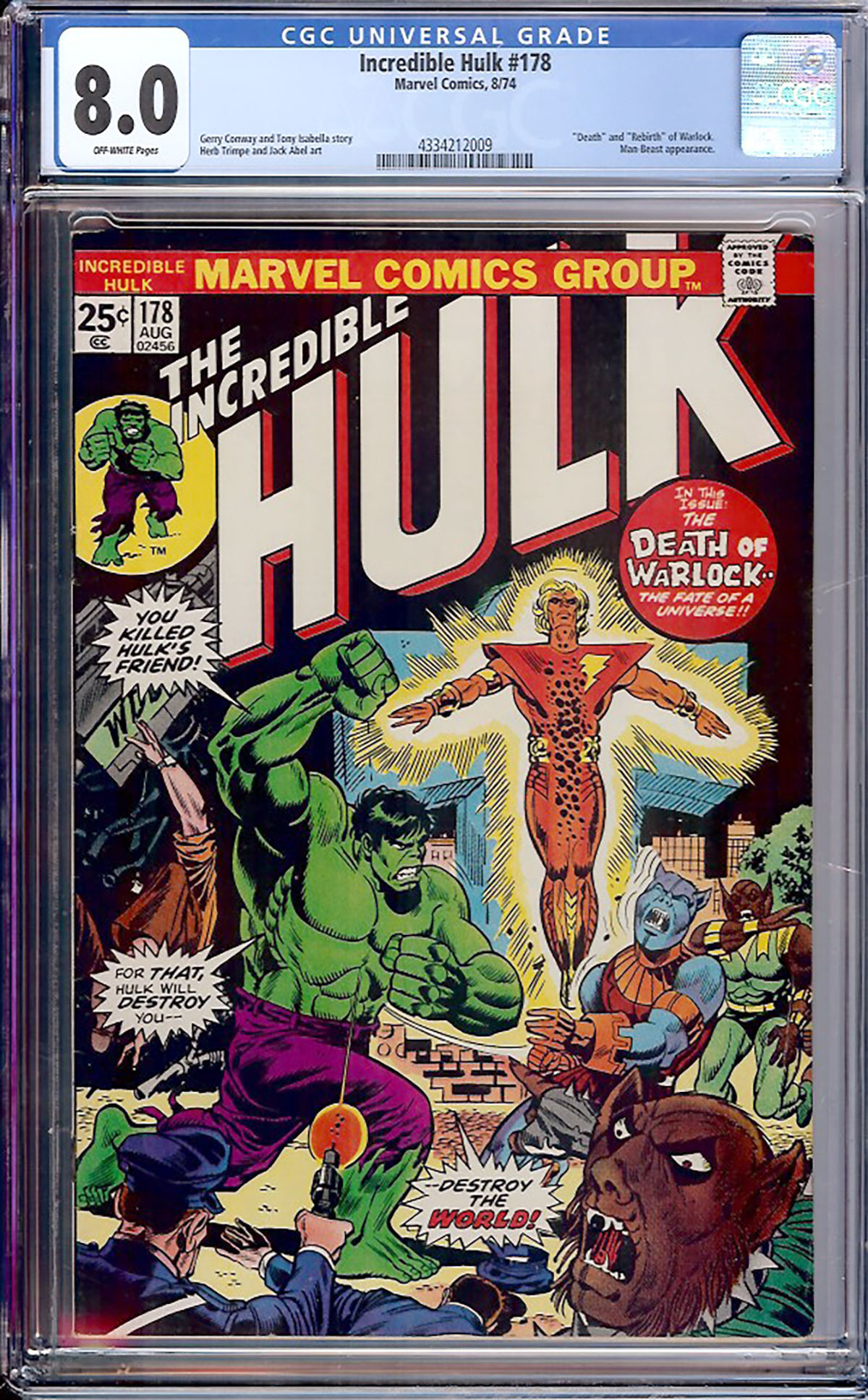 Incredible Hulk #178 CGC 8.0 ow