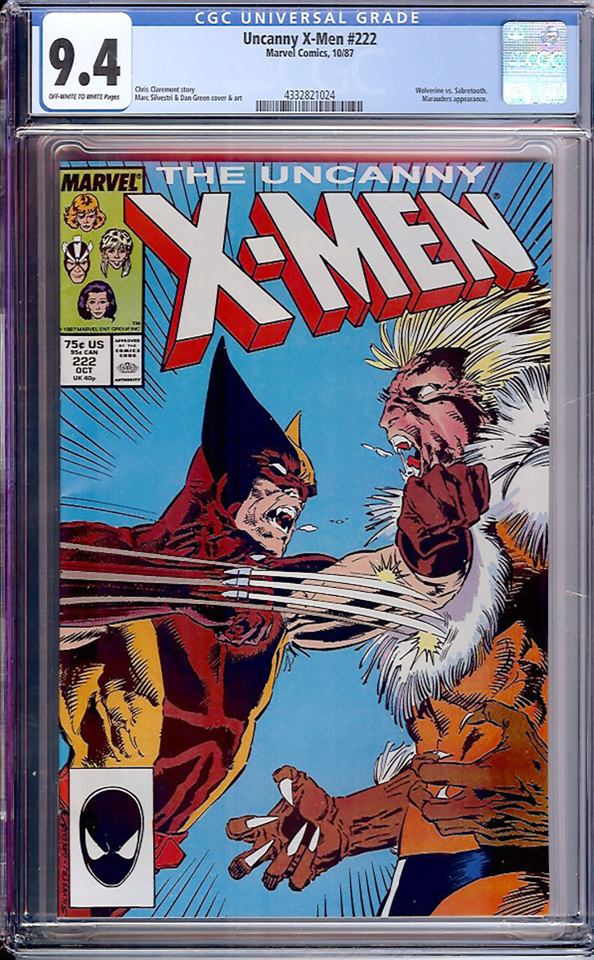 Uncanny X-Men #222 CGC 9.4 ow/w