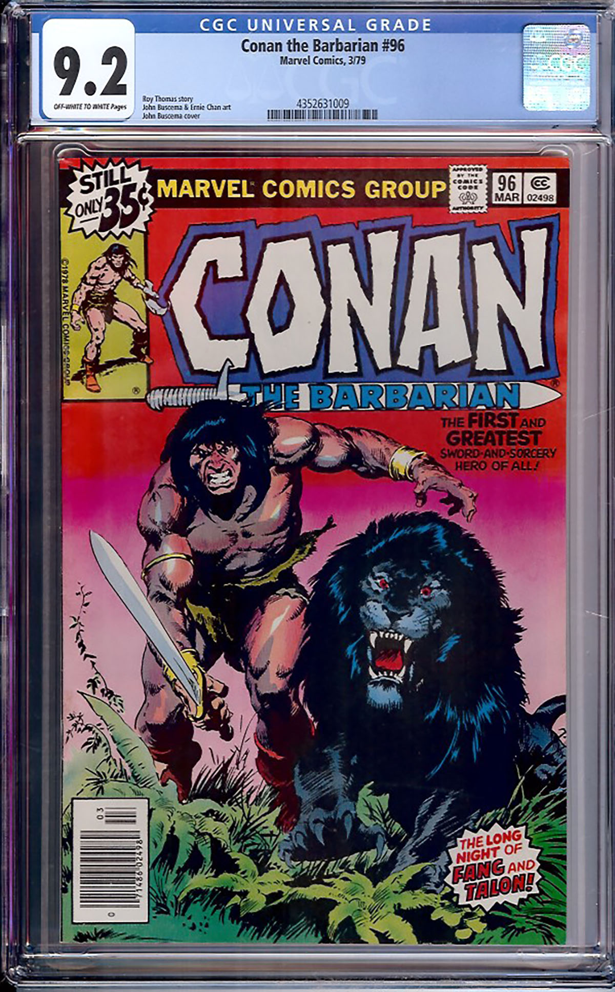 Conan The Barbarian #96 CGC 9.2 ow/w