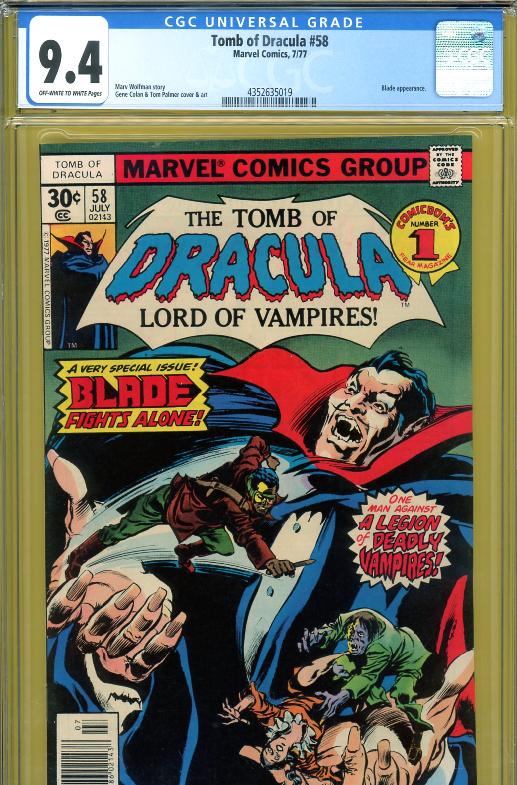 Tomb of Dracula #58 CGC 9.4 ow/w