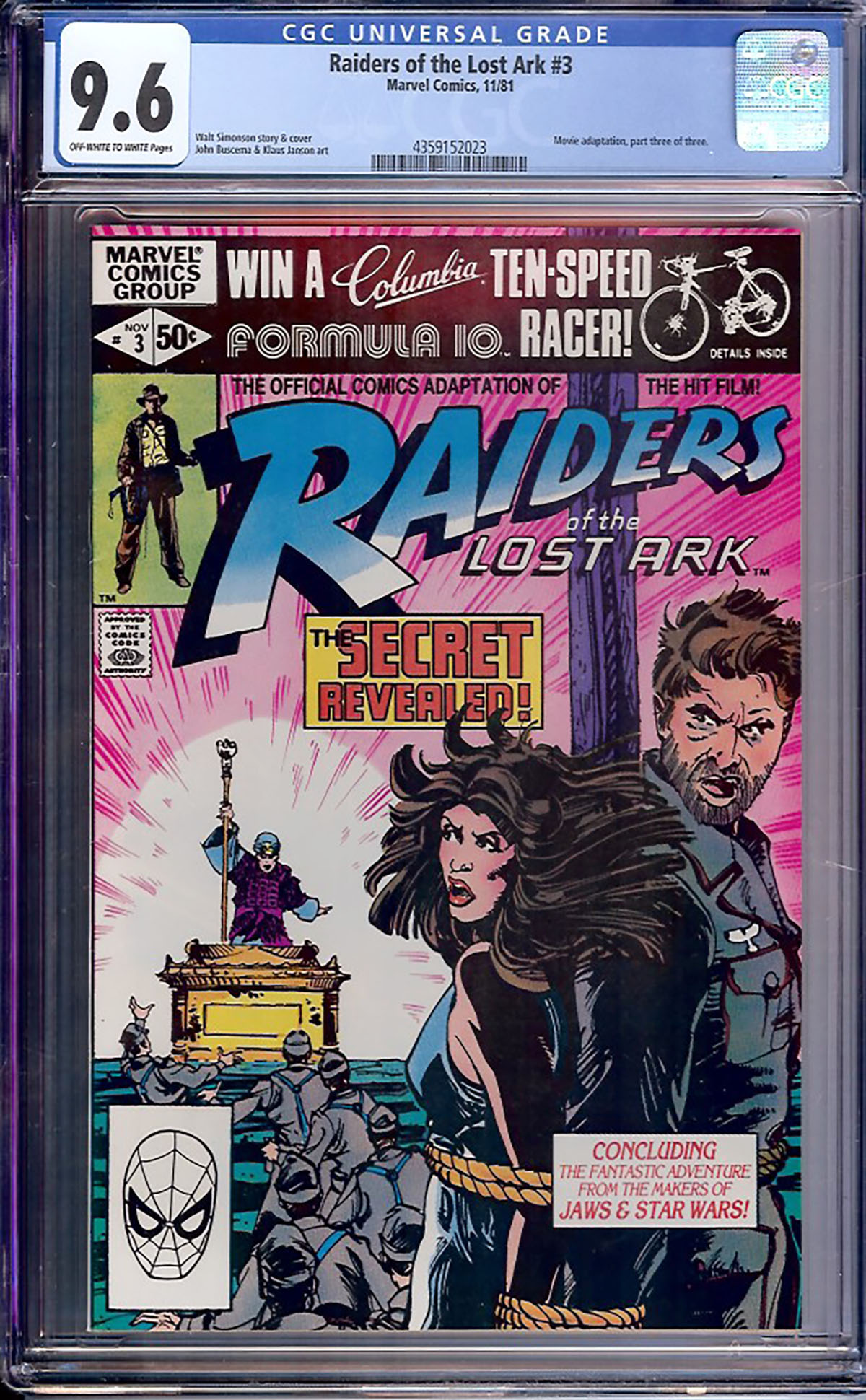 Raiders of the Lost Ark #3 CGC 9.6 ow/w