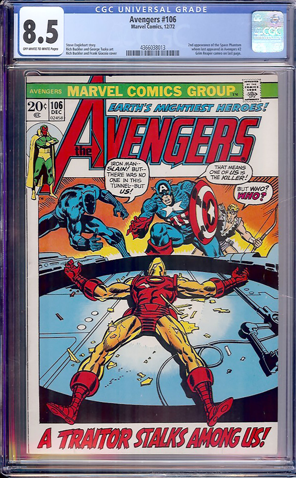 Avengers #106 CGC 8.5 ow/w