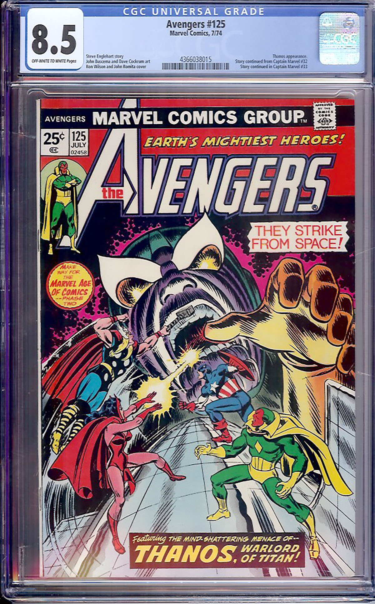 Avengers #125 CGC 8.5 ow/w