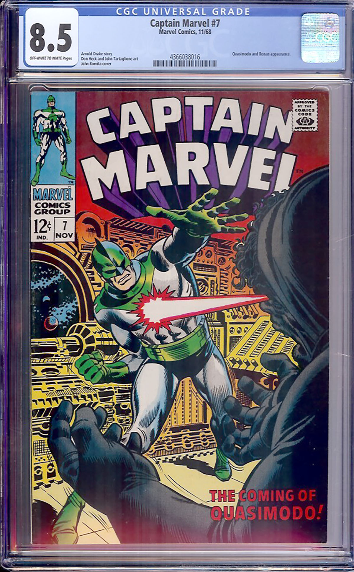 Captain Marvel #7 CGC 8.5 ow/w