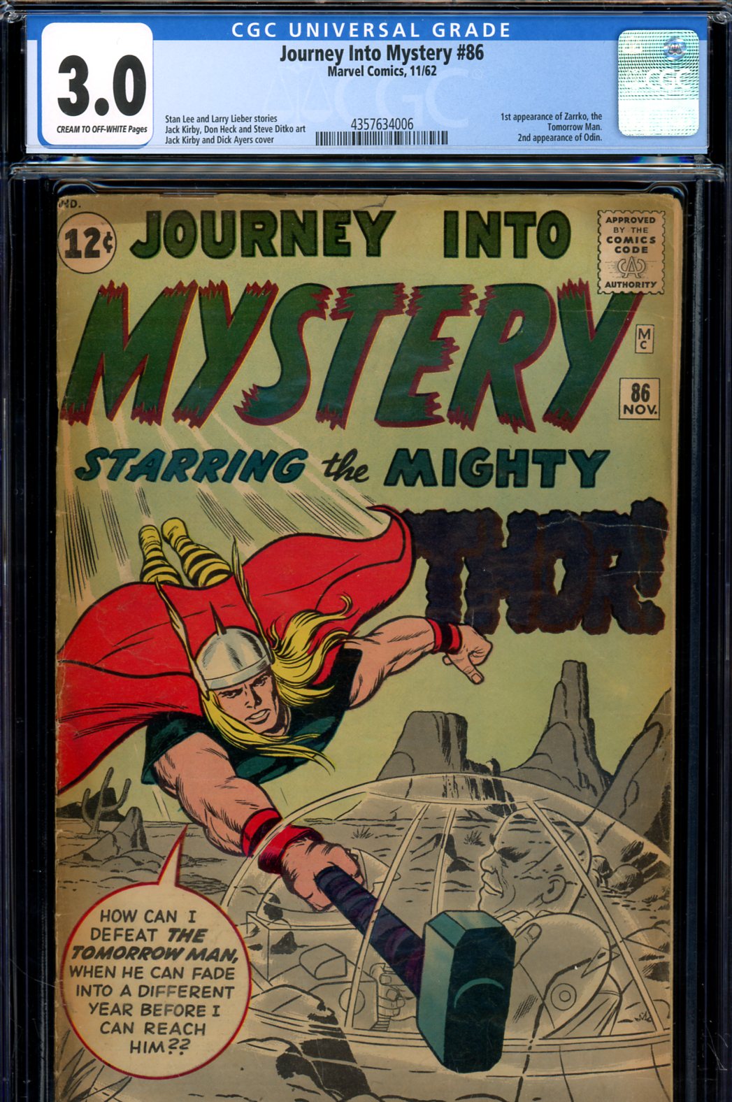 Journey Into Mystery #86 CGC 3.0 cr/ow