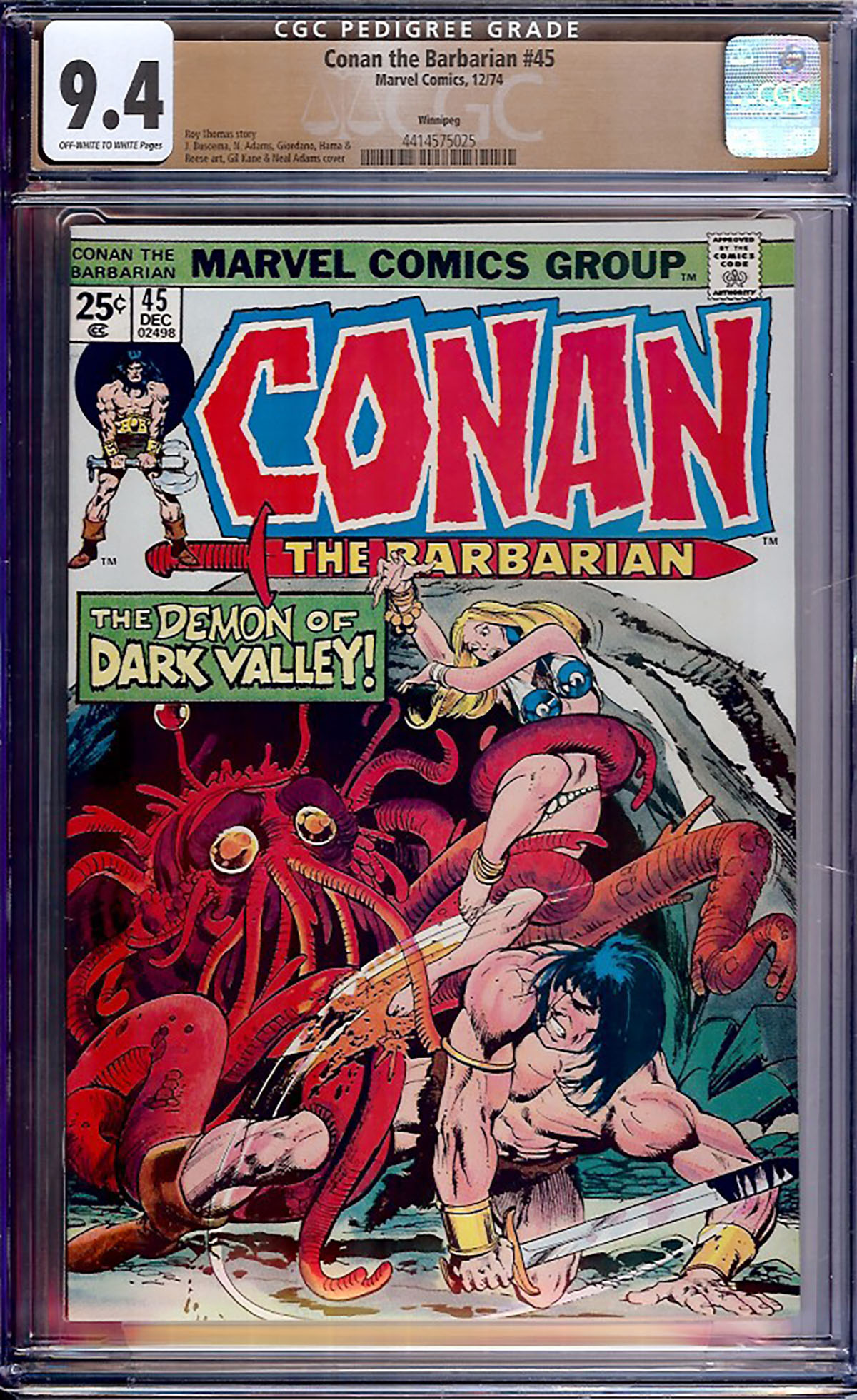 Conan The Barbarian #45 CGC 9.4 ow/w Winnipeg