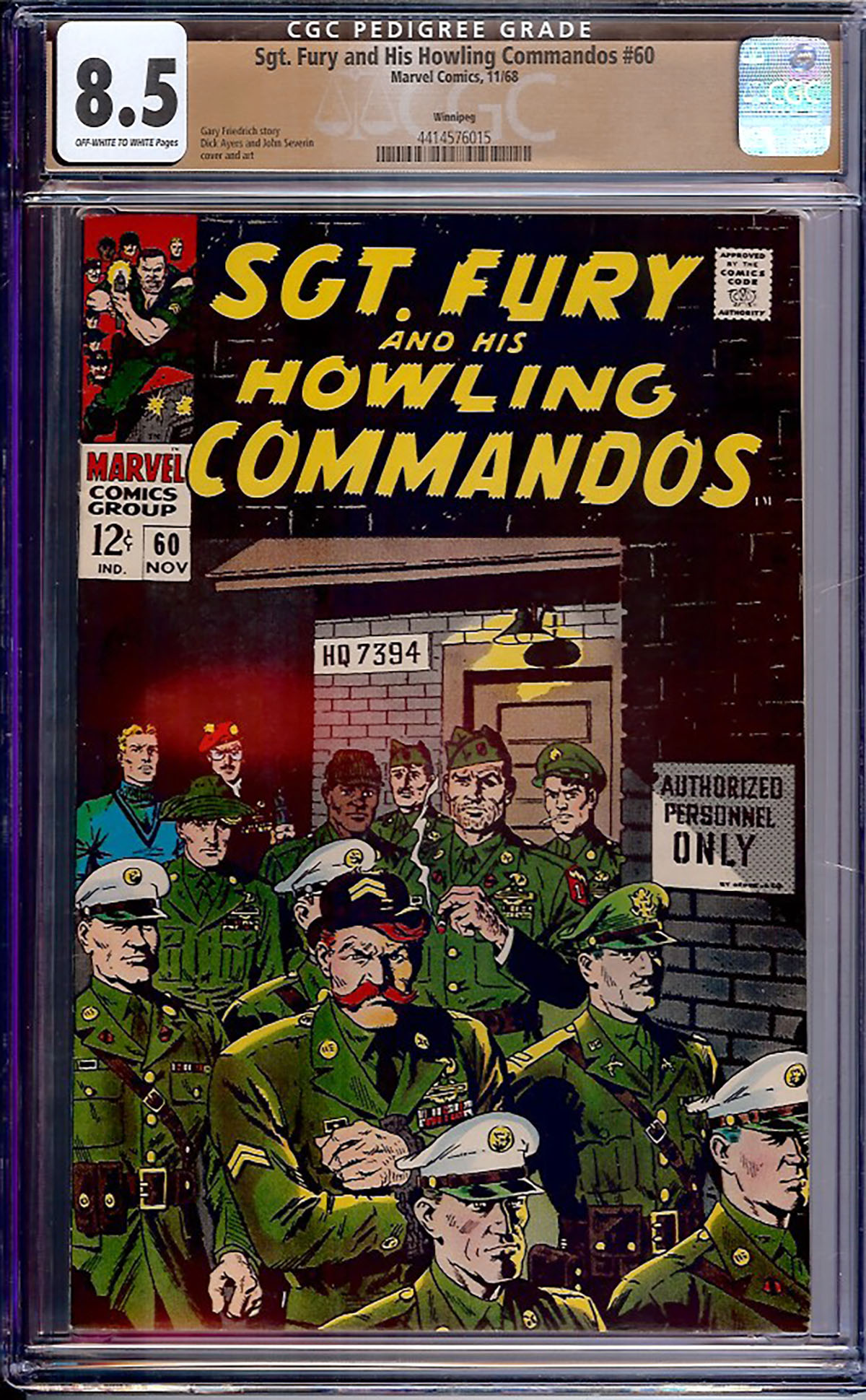 Sgt. Fury and His Howling Commandos #60 CGC 8.5 ow/w Winnipeg