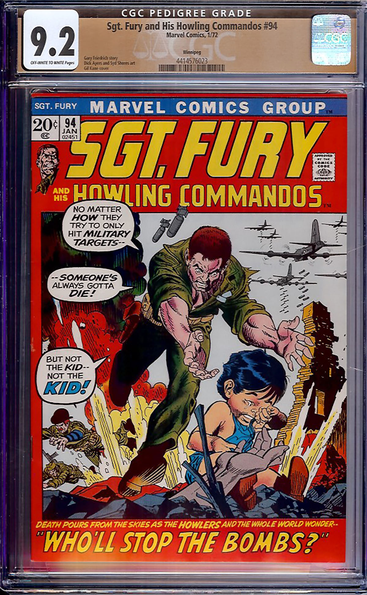Sgt. Fury and His Howling Commandos #94 CGC 9.2 ow/w Winnipeg
