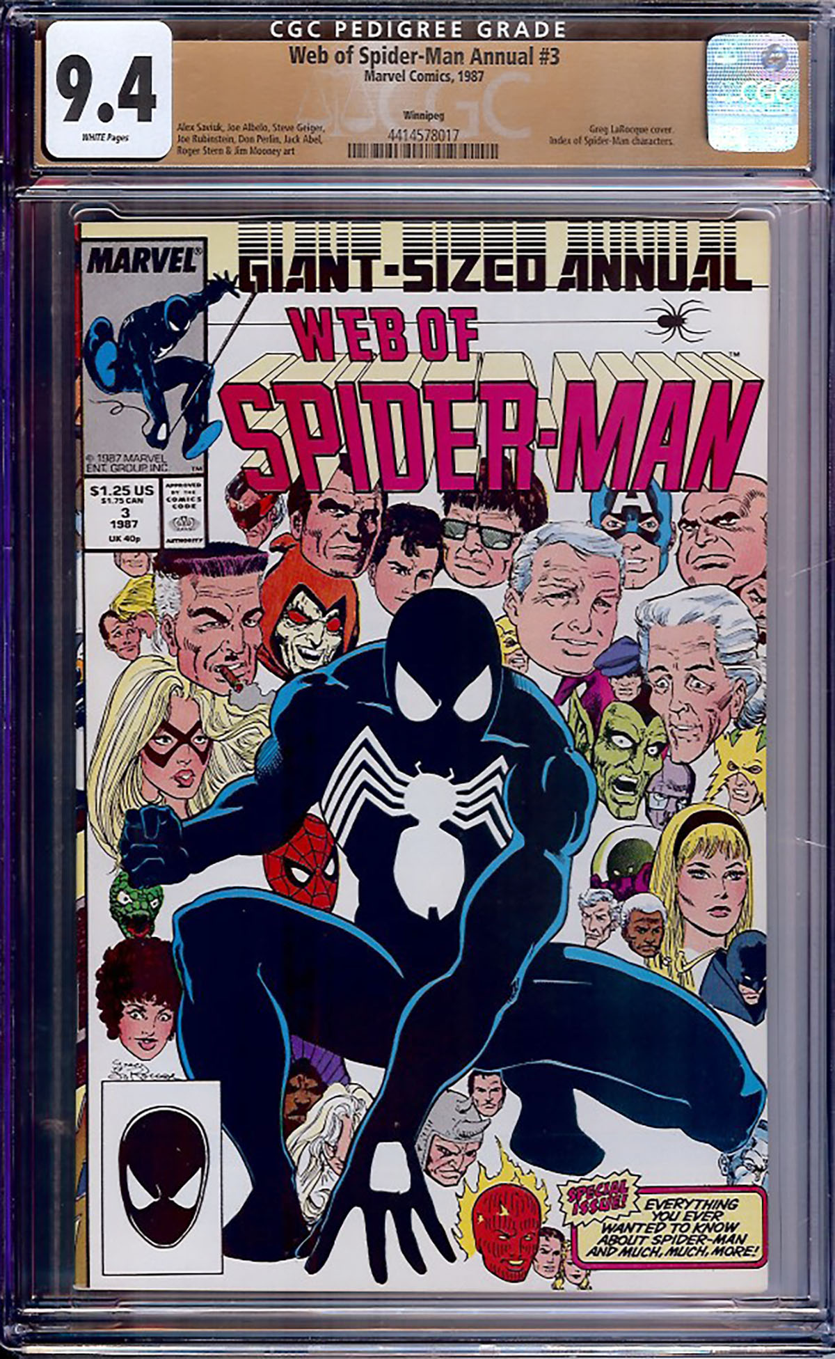 Web of Spider-Man Annual #3 CGC 9.4 w Winnipeg