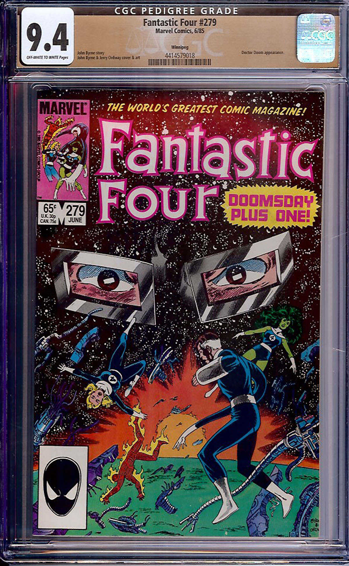 Fantastic Four #279 CGC 9.4 ow/w Winnipeg