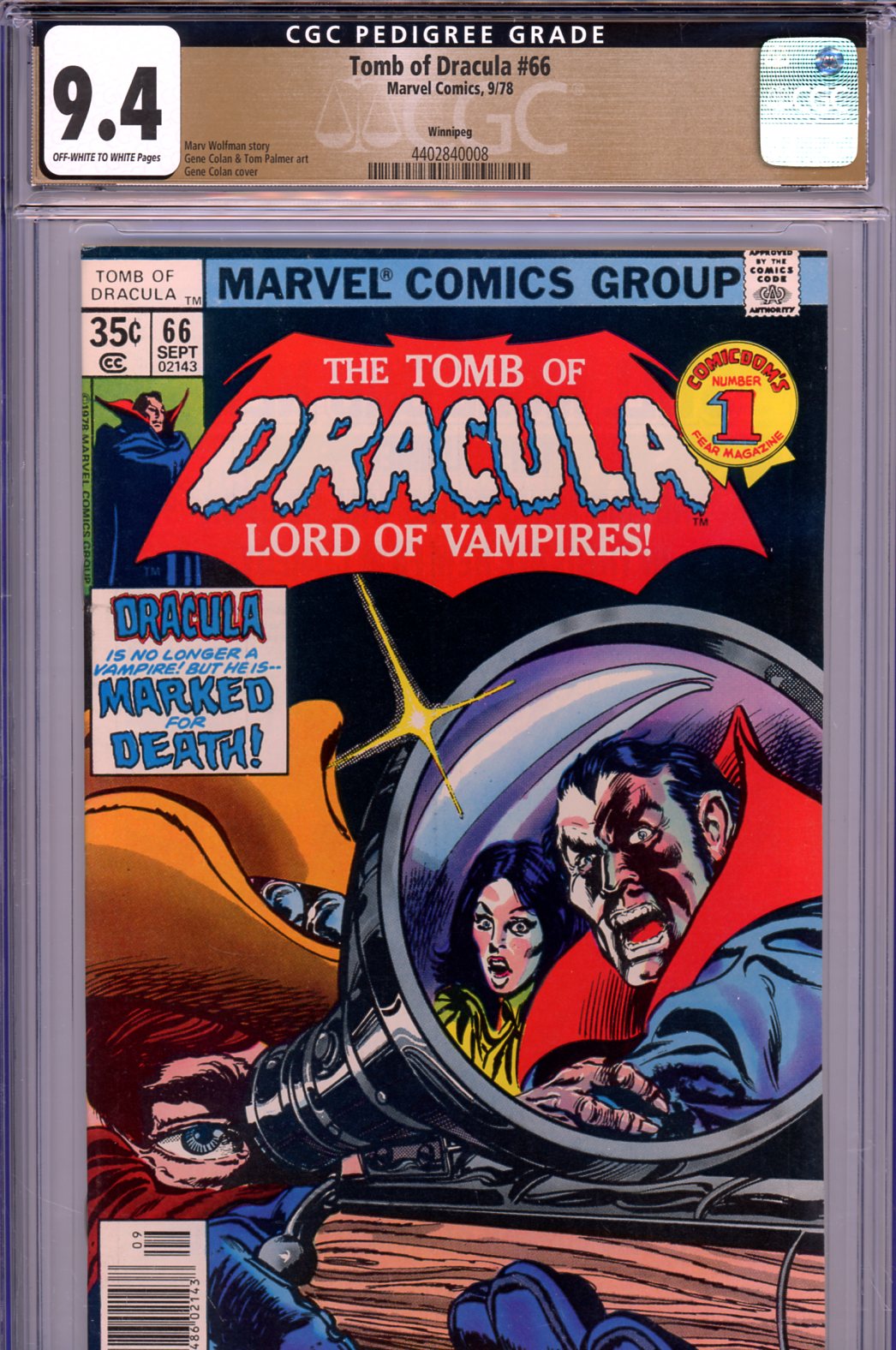 Tomb of Dracula #66 CGC 9.4 ow/w Winnipeg