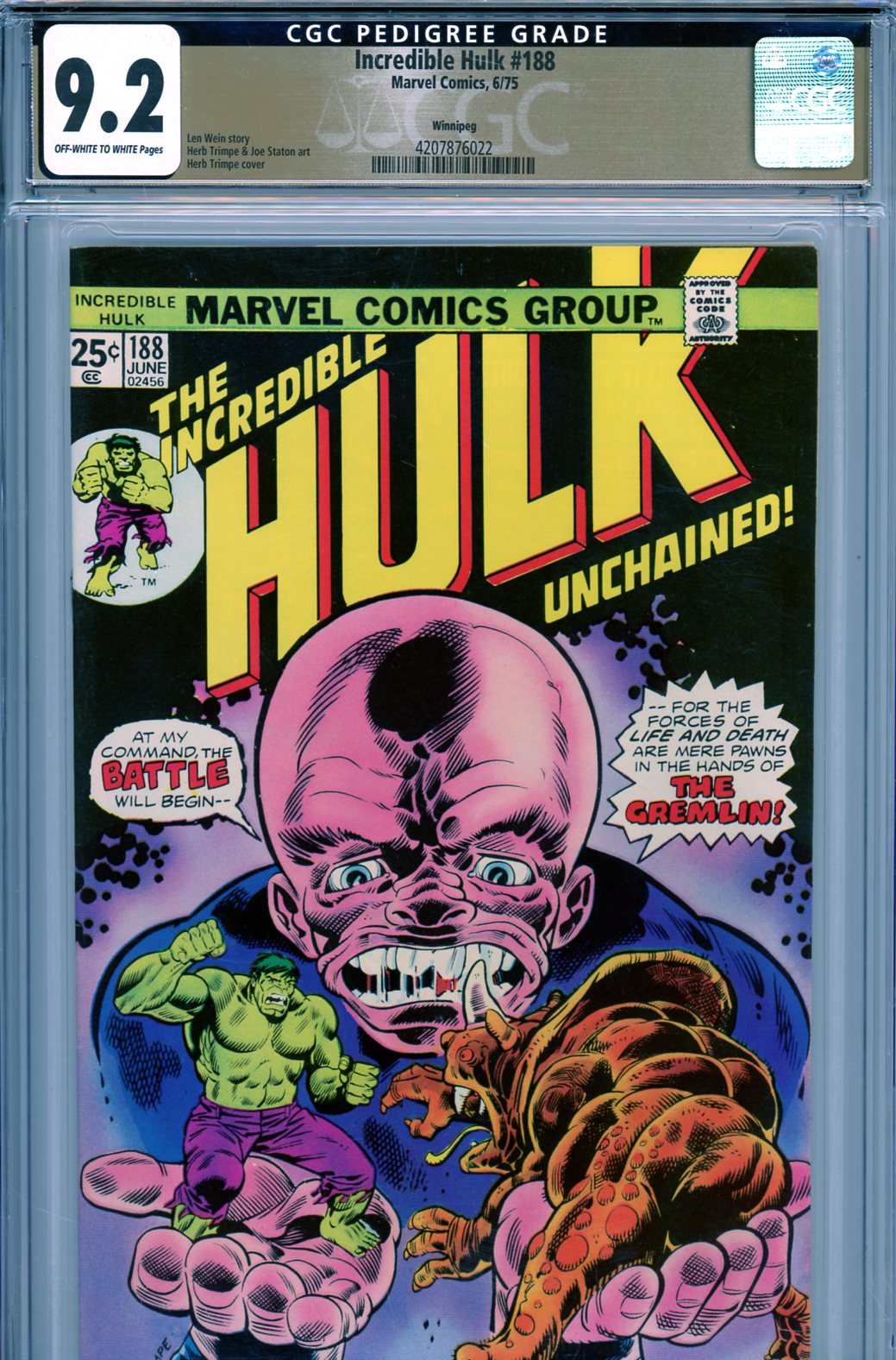 Incredible Hulk #188 CGC 9.2 ow/w Winnipeg