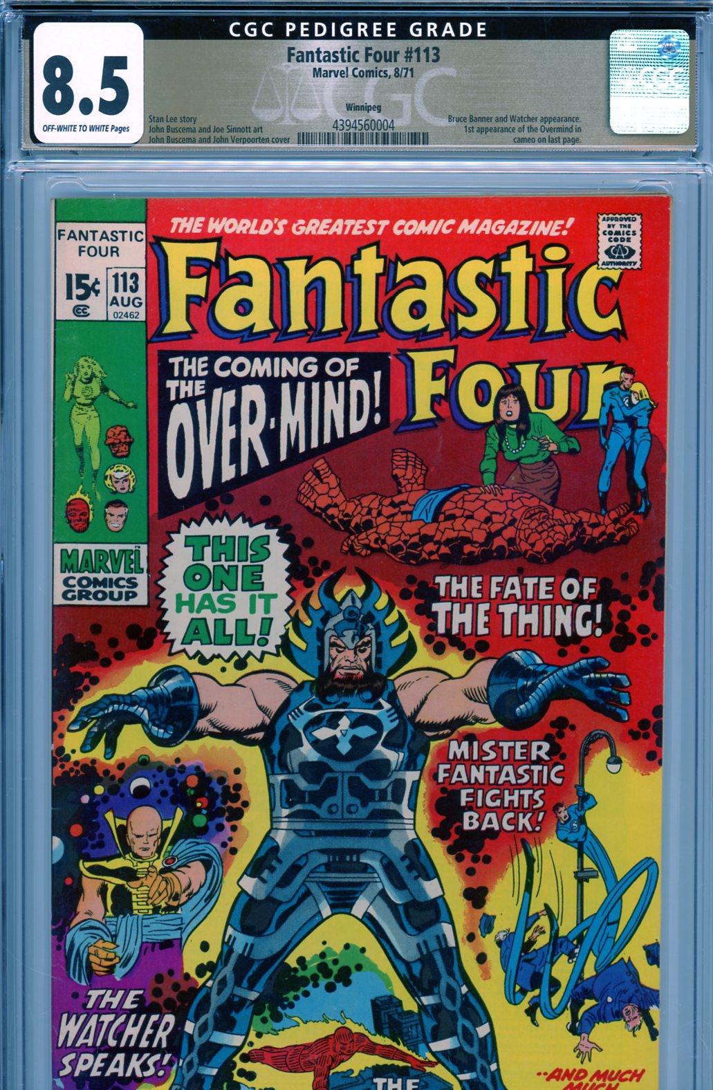 Fantastic Four #113 CGC 8.5 ow/w Winnipeg