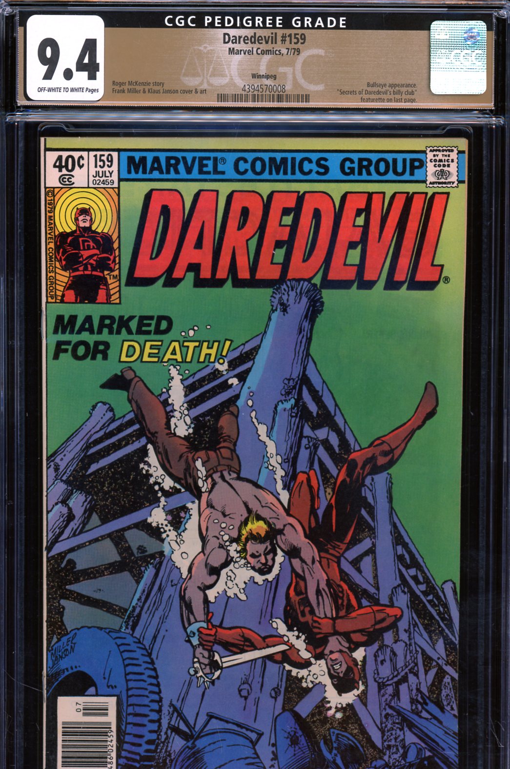 Daredevil #159 CGC 9.4 ow/w Winnipeg