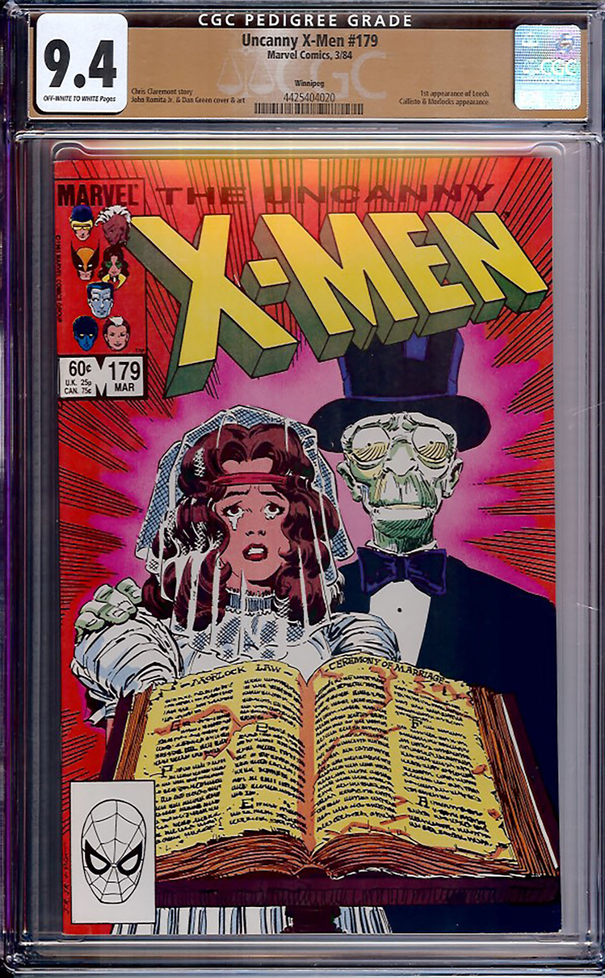 Uncanny X-Men #179 CGC 9.4 ow/w Winnipeg