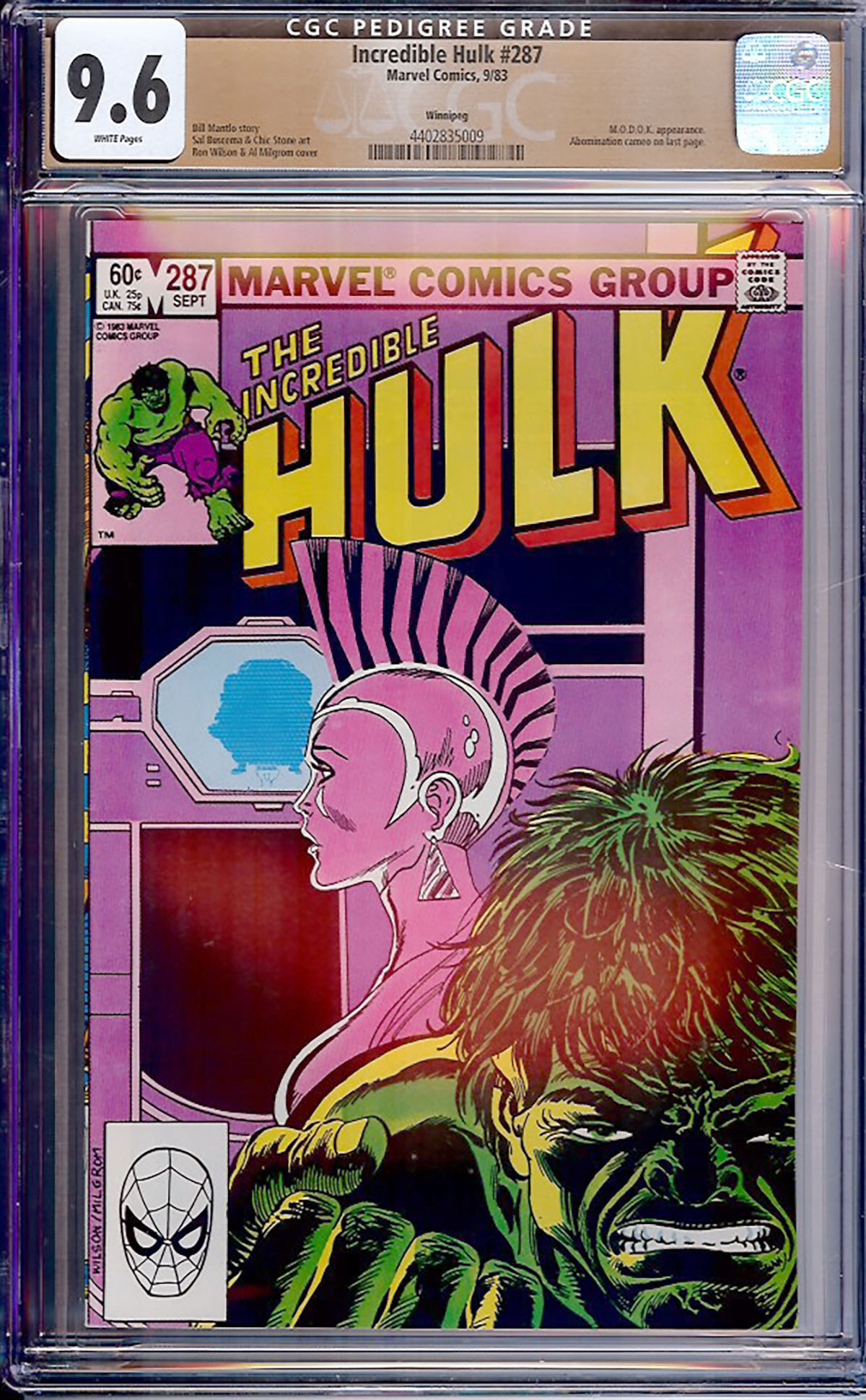 Incredible Hulk #287 CGC 9.6 w Winnipeg