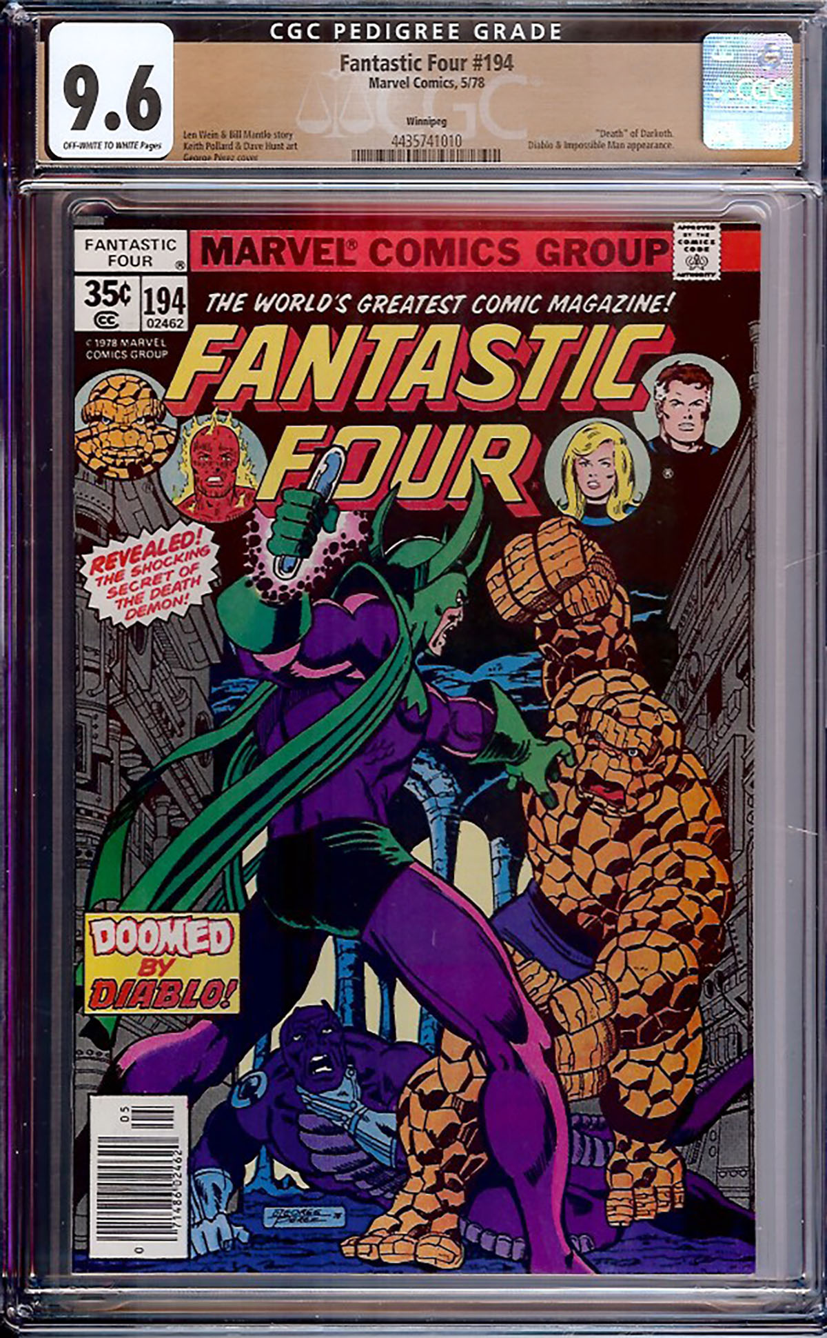 Fantastic Four #194 CGC 9.6 ow/w Winnipeg