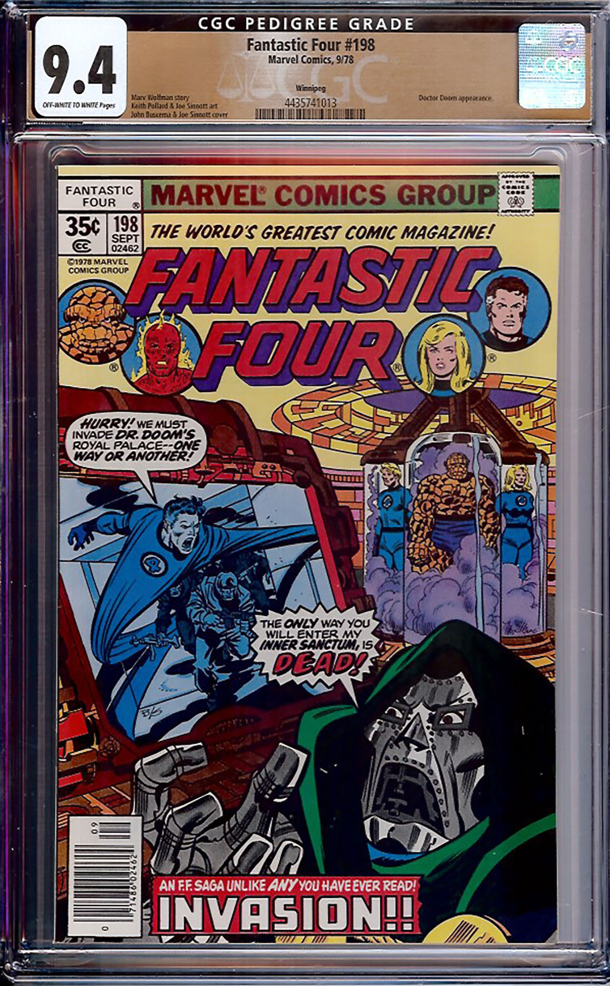 Fantastic Four #198 CGC 9.4 ow/w Winnipeg