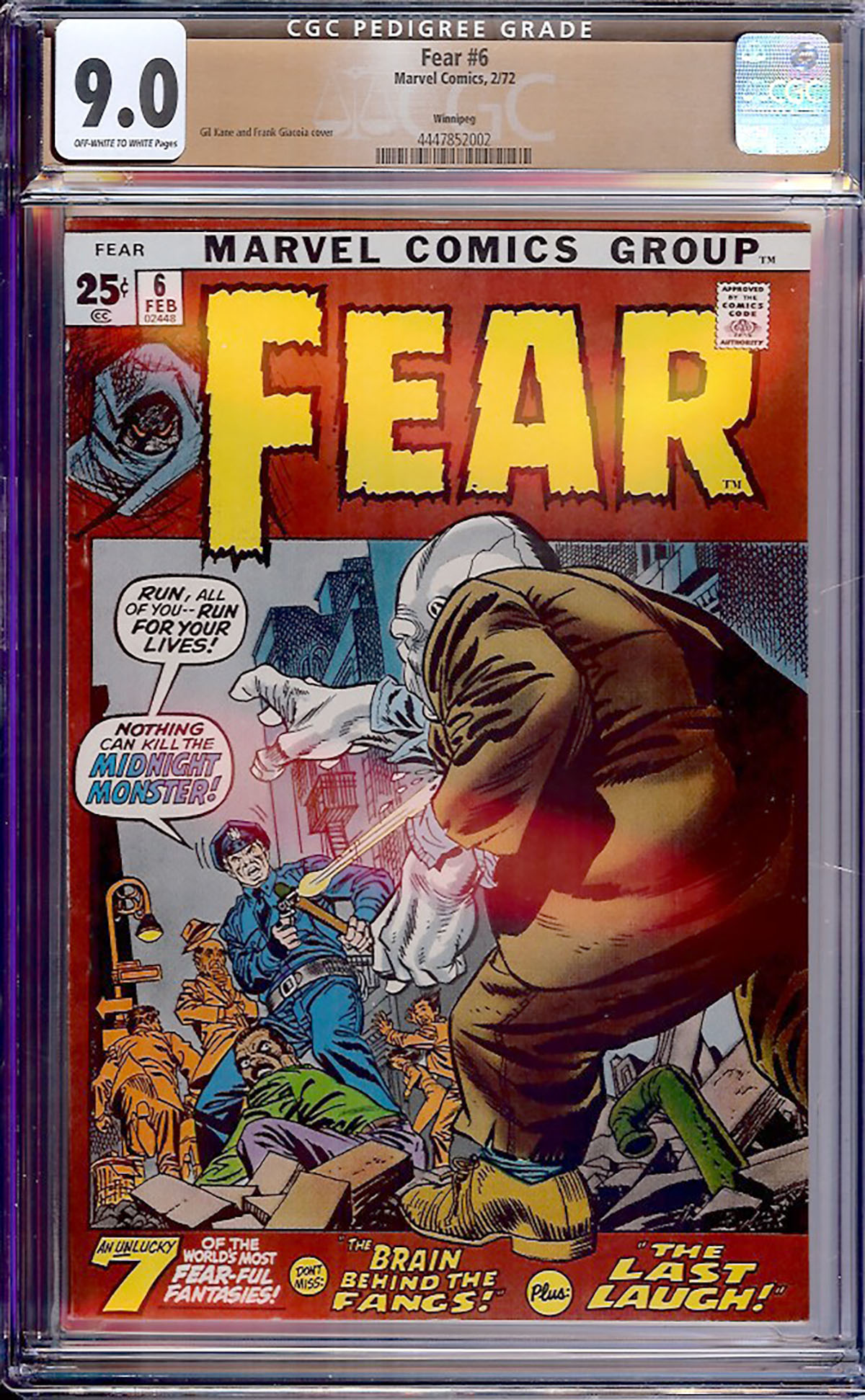 Fear #6 CGC 9.0 ow/w Winnipeg