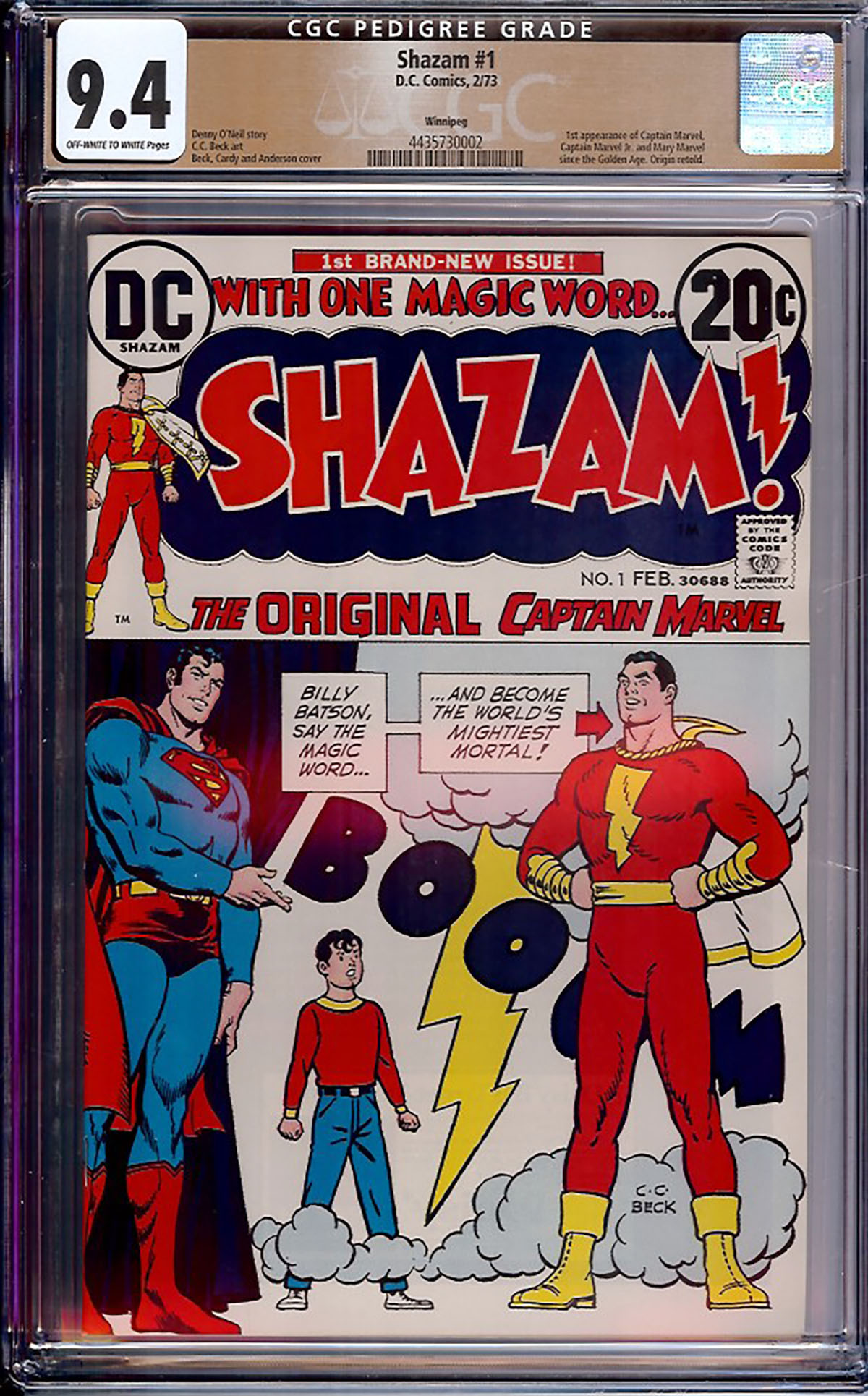 Shazam #1 CGC 9.4 ow/w Winnipeg