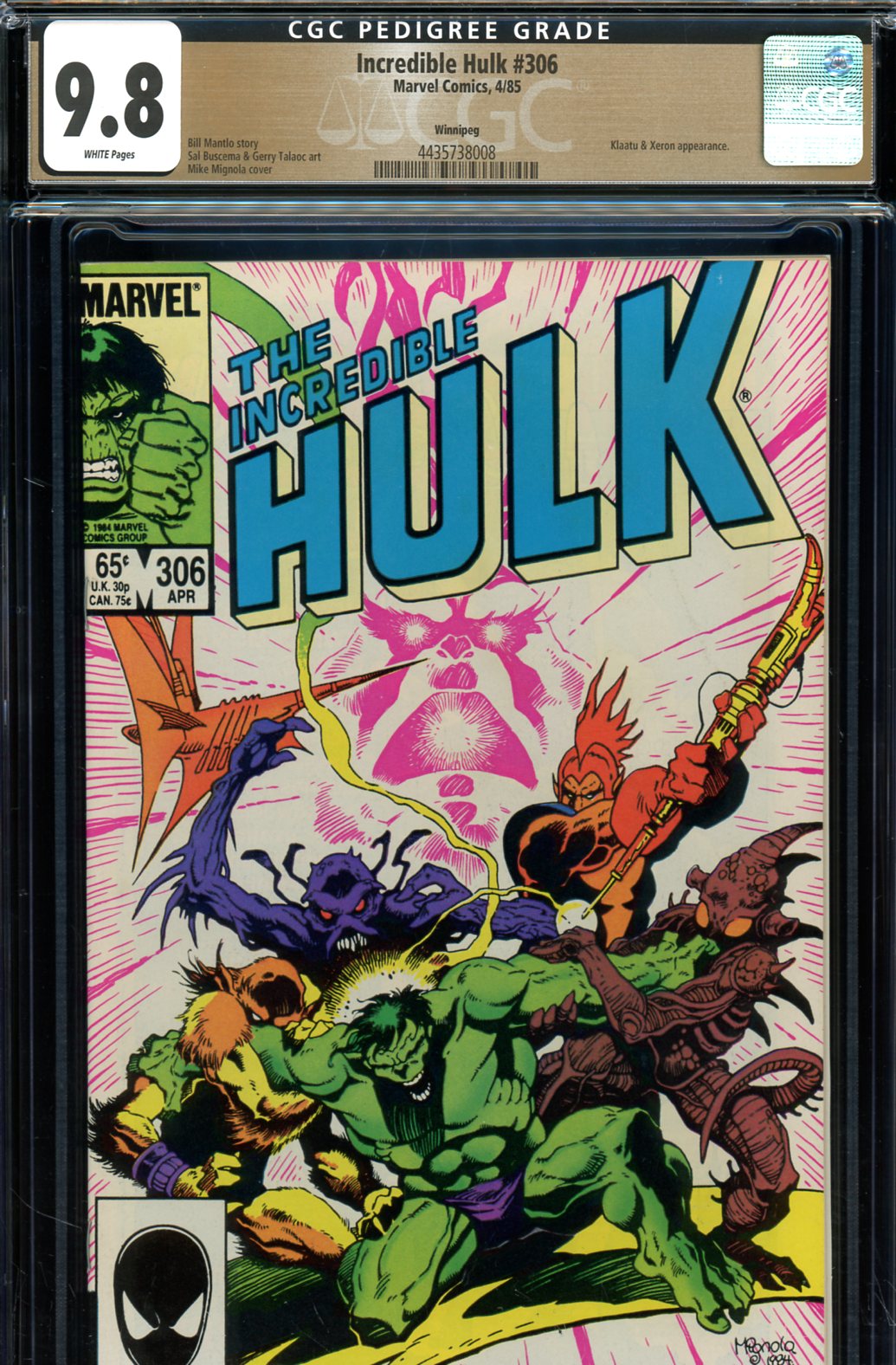 Incredible Hulk #306 CGC 9.8 w Winnipeg