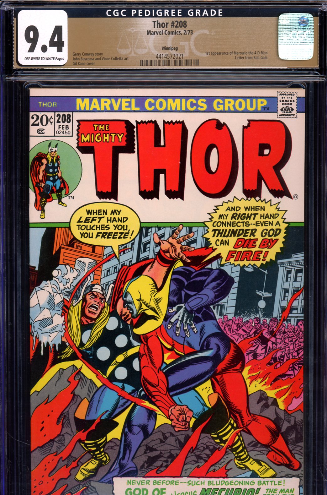 Thor #208 CGC 9.4 ow/w Winnipeg