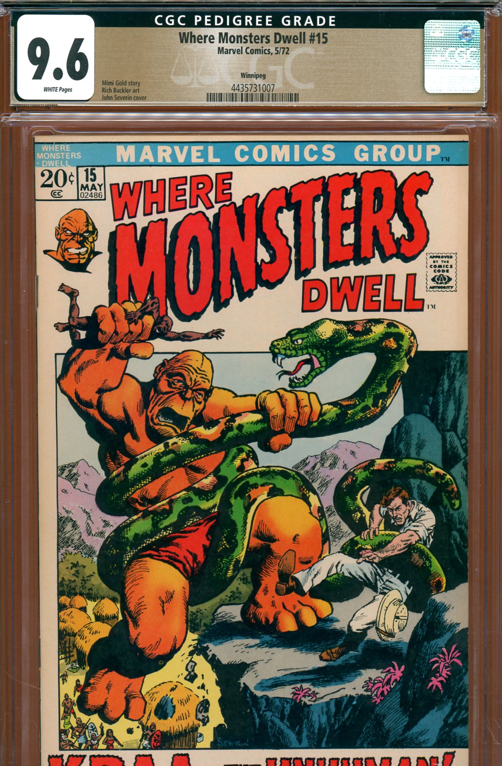 Where Monsters Dwell #15 CGC 9.6 w Winnipeg