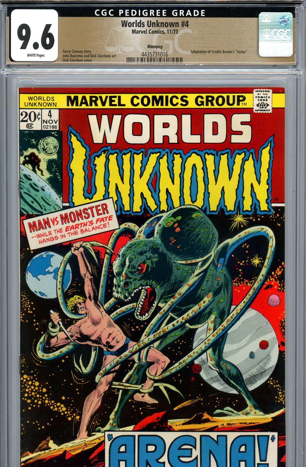 Worlds Unknown #4 CGC 9.6 w Winnipeg