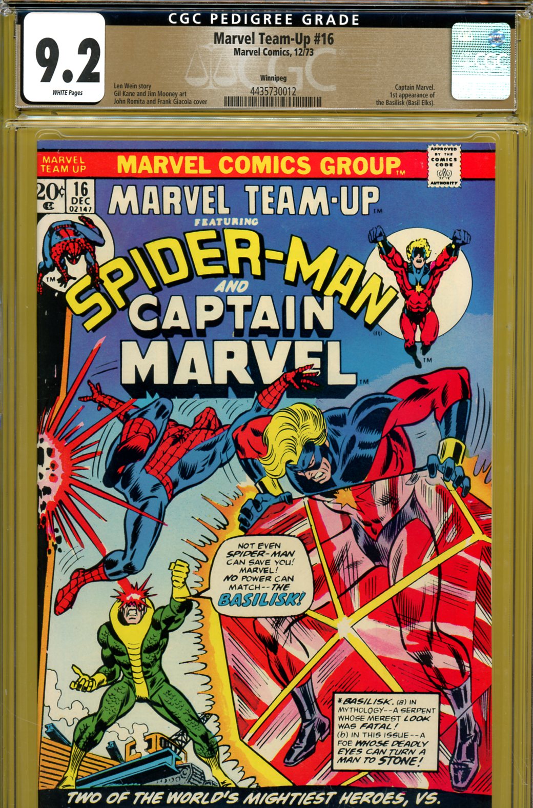 Marvel Team-Up #16 CGC 9.2 w Winnipeg