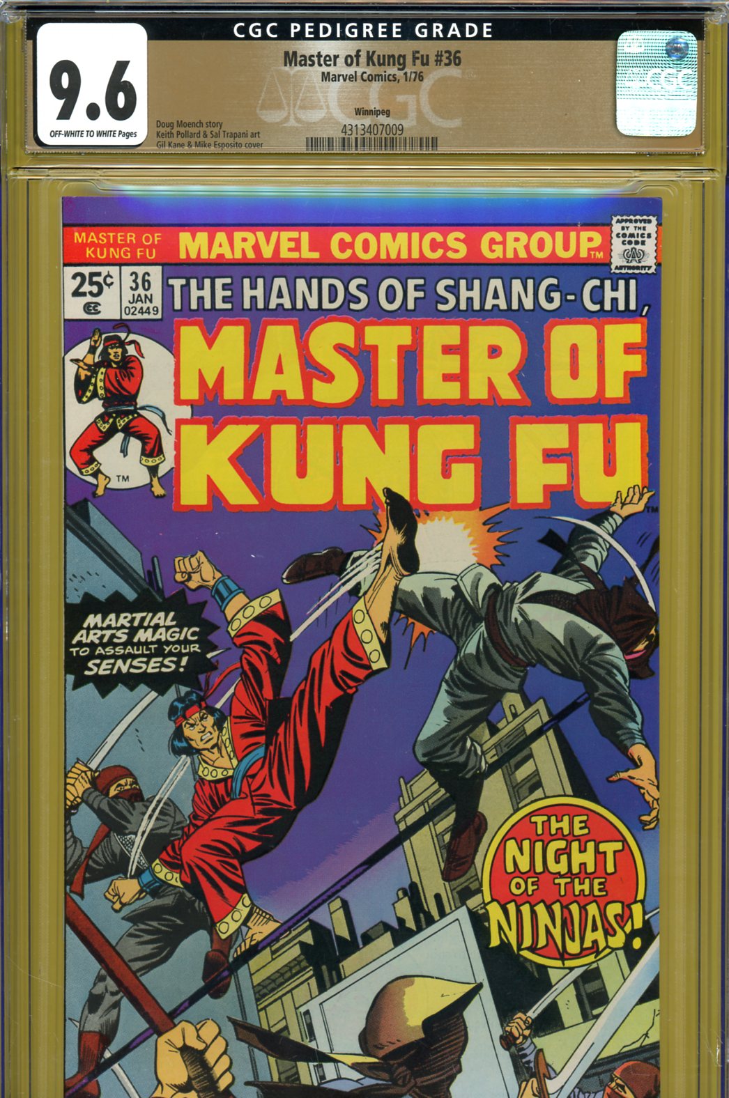 Master of Kung Fu #36 CGC 9.6 ow/w Winnipeg