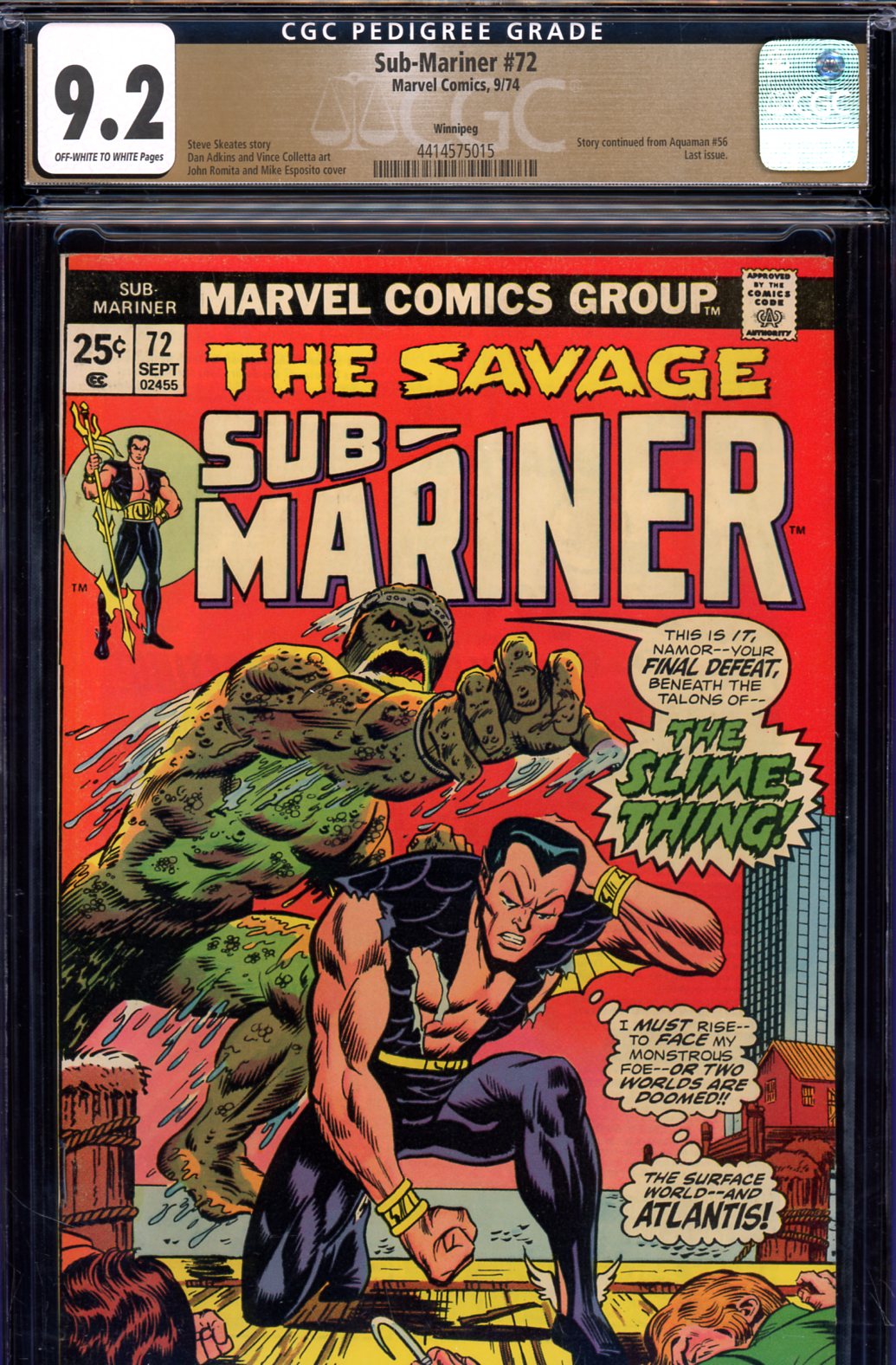 Sub-Mariner #72 CGC 9.2 ow/w Winnipeg