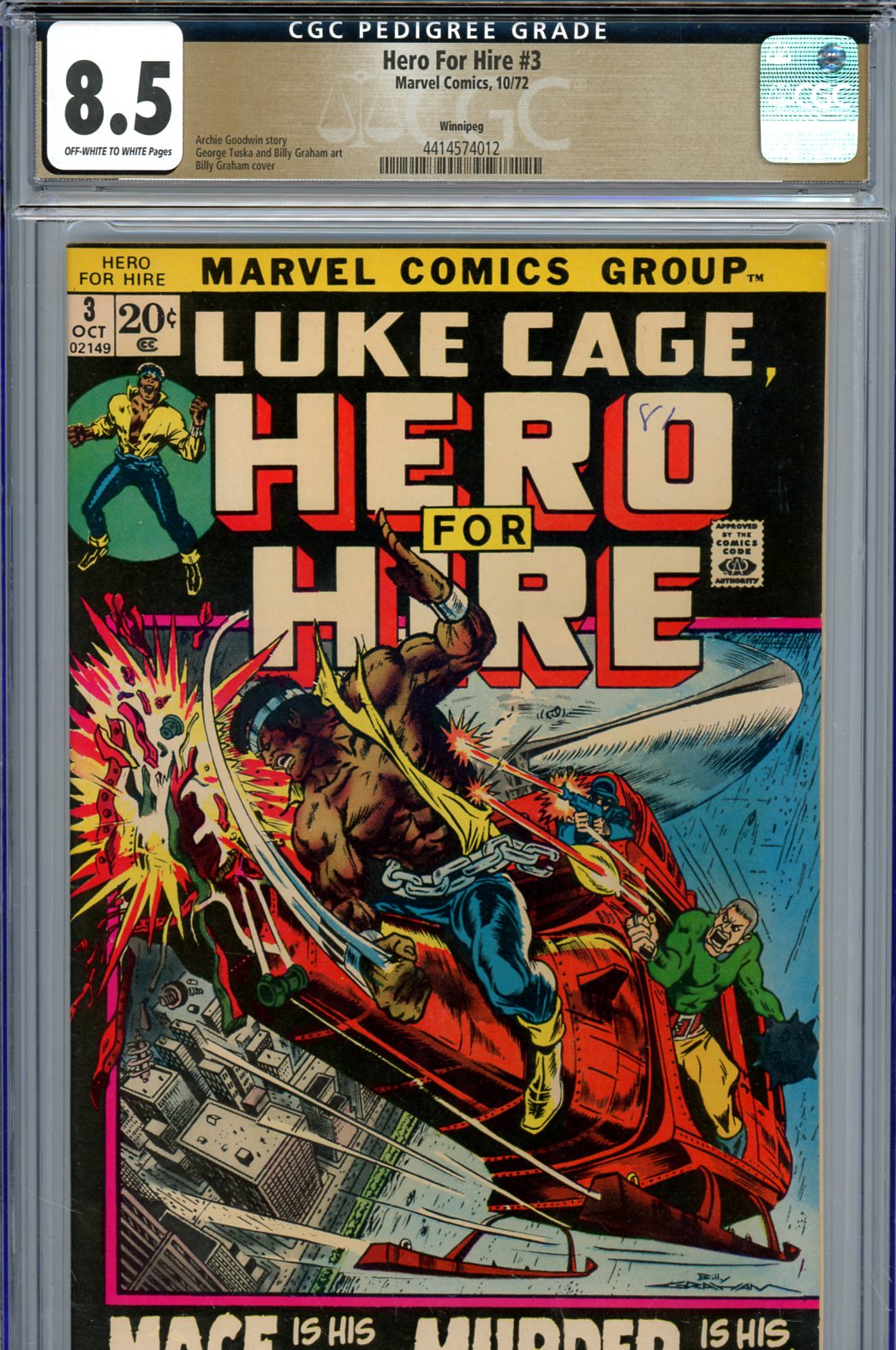 Hero For Hire #3 CGC 8.5 ow/w Winnipeg