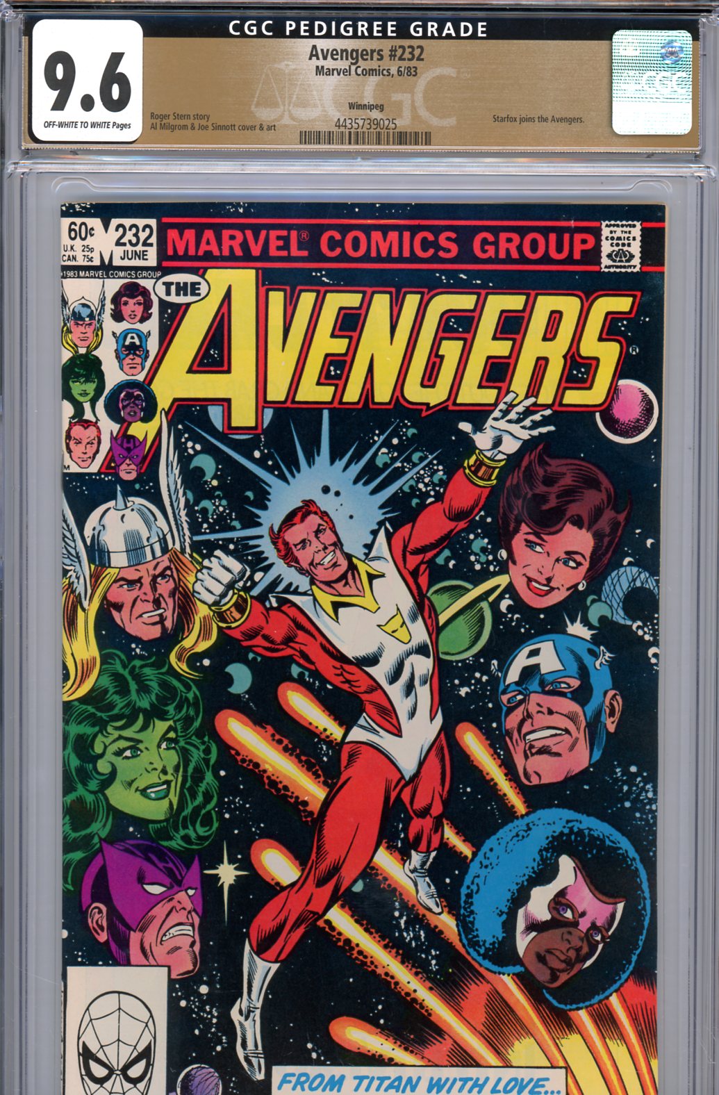 Avengers #232 CGC 9.6 ow/w Winnipeg