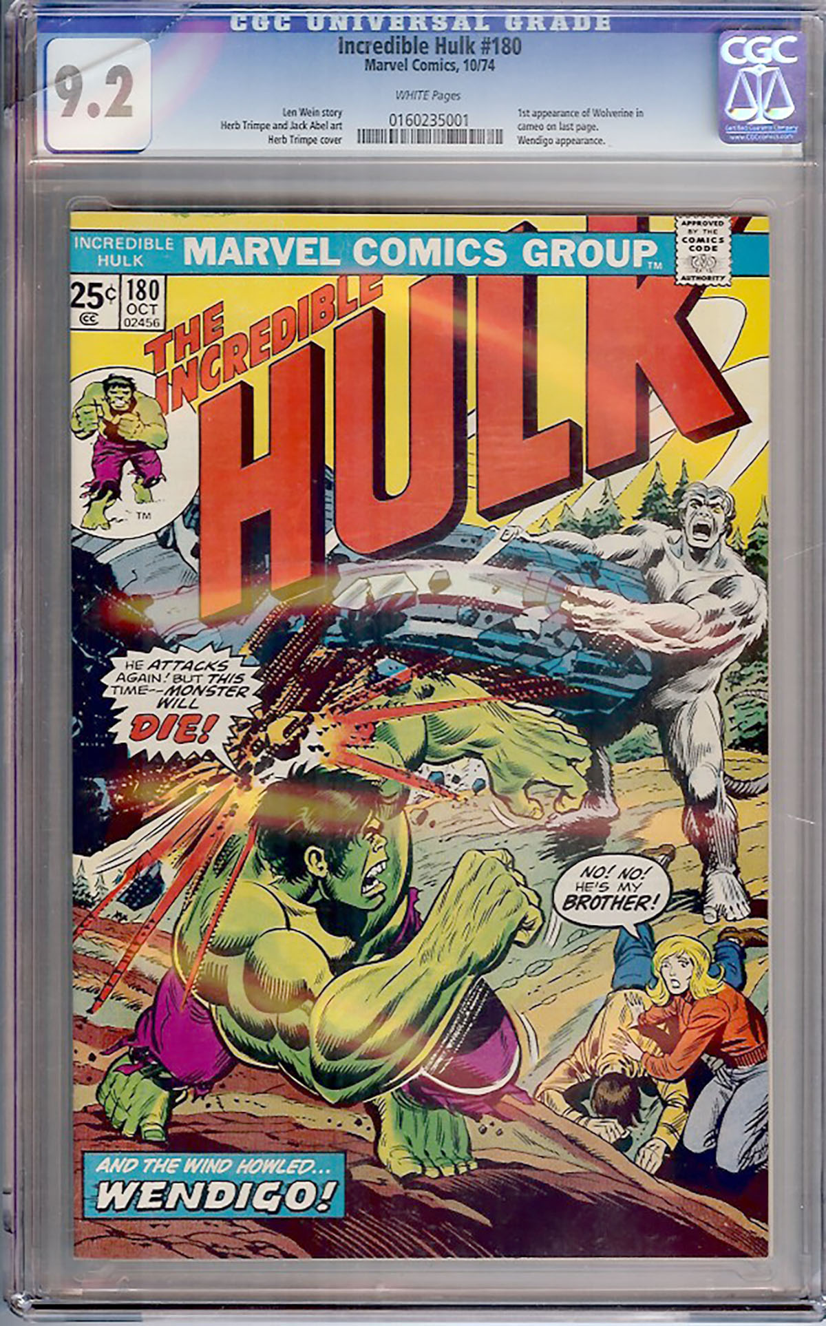 Incredible Hulk #180 CGC 9.2 w