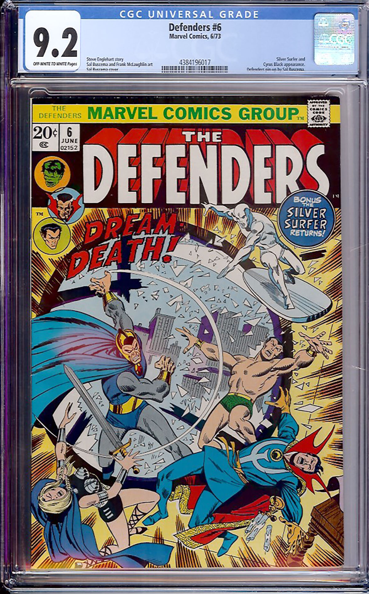 Defenders #6 CGC 9.2 ow/w