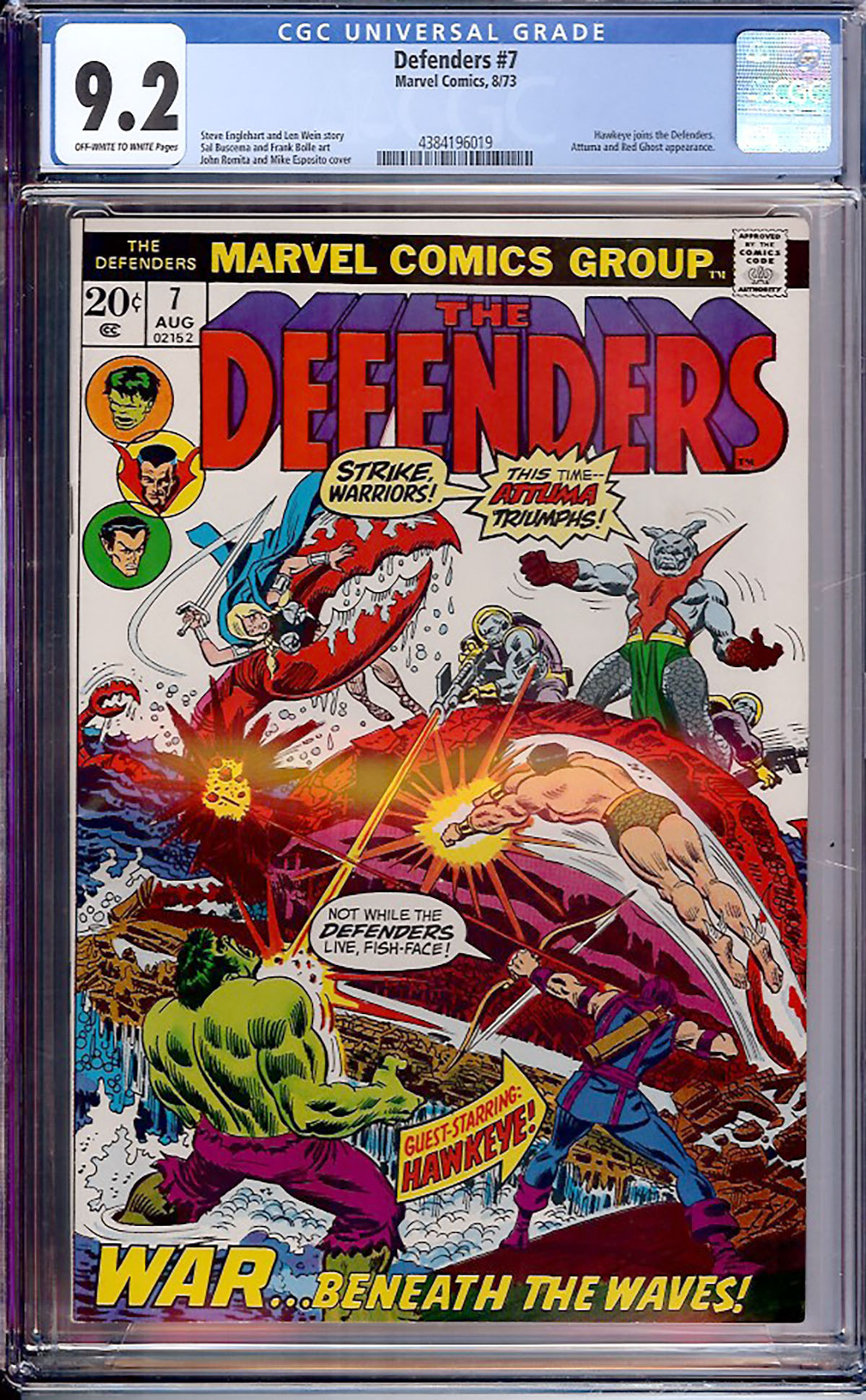 Defenders #7 CGC 9.2 ow/w